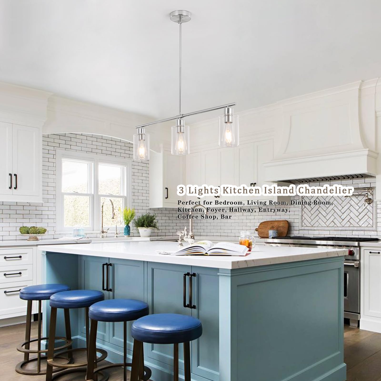 Ljhhowe 3 Light Kitchen Island Lighting Brushed Nickel Pendant Light Fixtures For Dining Room Chandeliers Industrial Farmhouse C