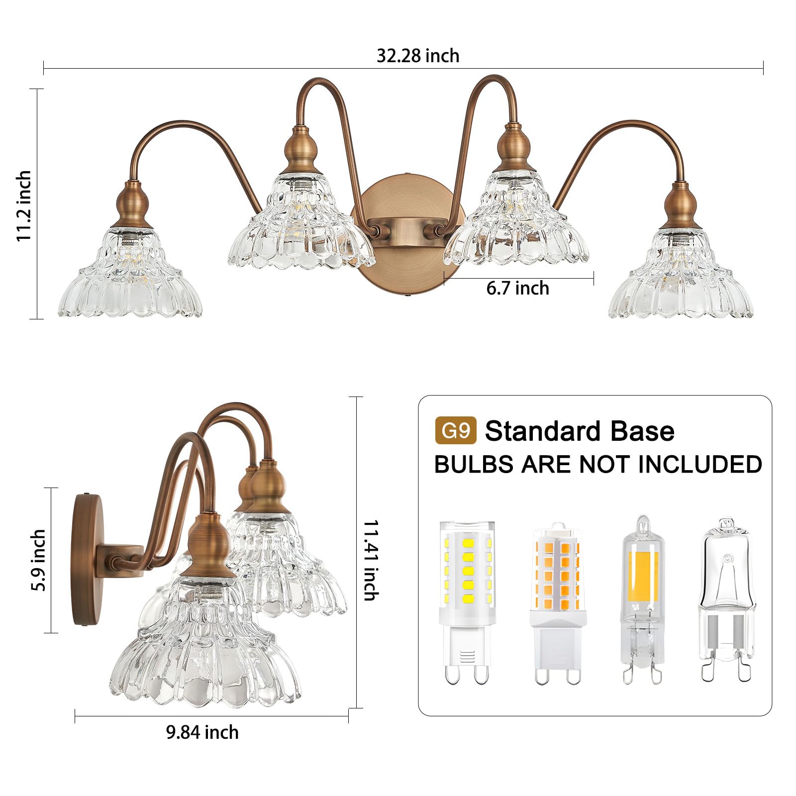Tlolgt Vintage 4-Light Brass Vanity Light Fixtures, For Bedroom Dressing Room Living Room