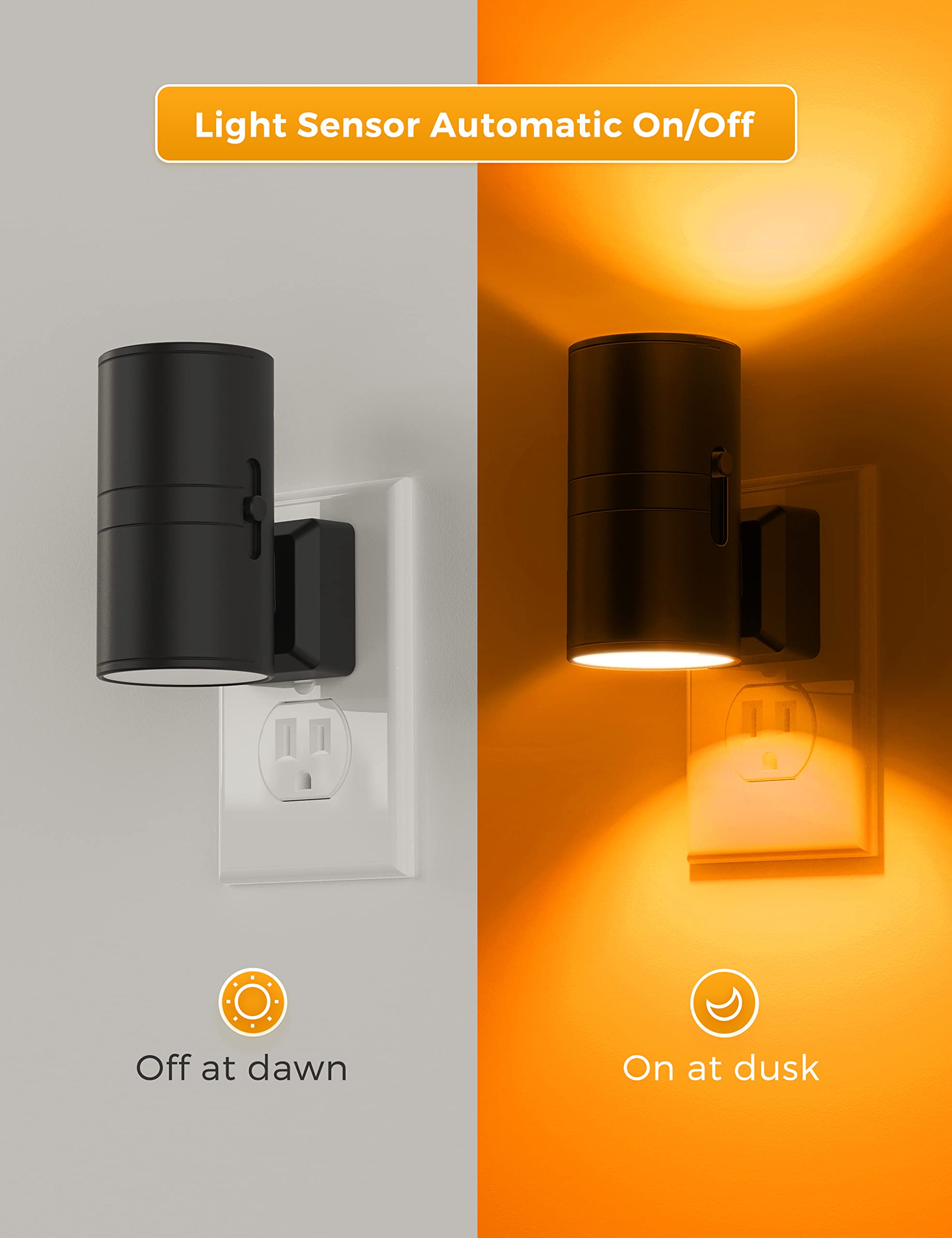 L LOHAS LED Night Light, Dimmable Amber Light Sensor, 0-100LM, Plastic, Model GY-063-07-US-2, 2 Pack