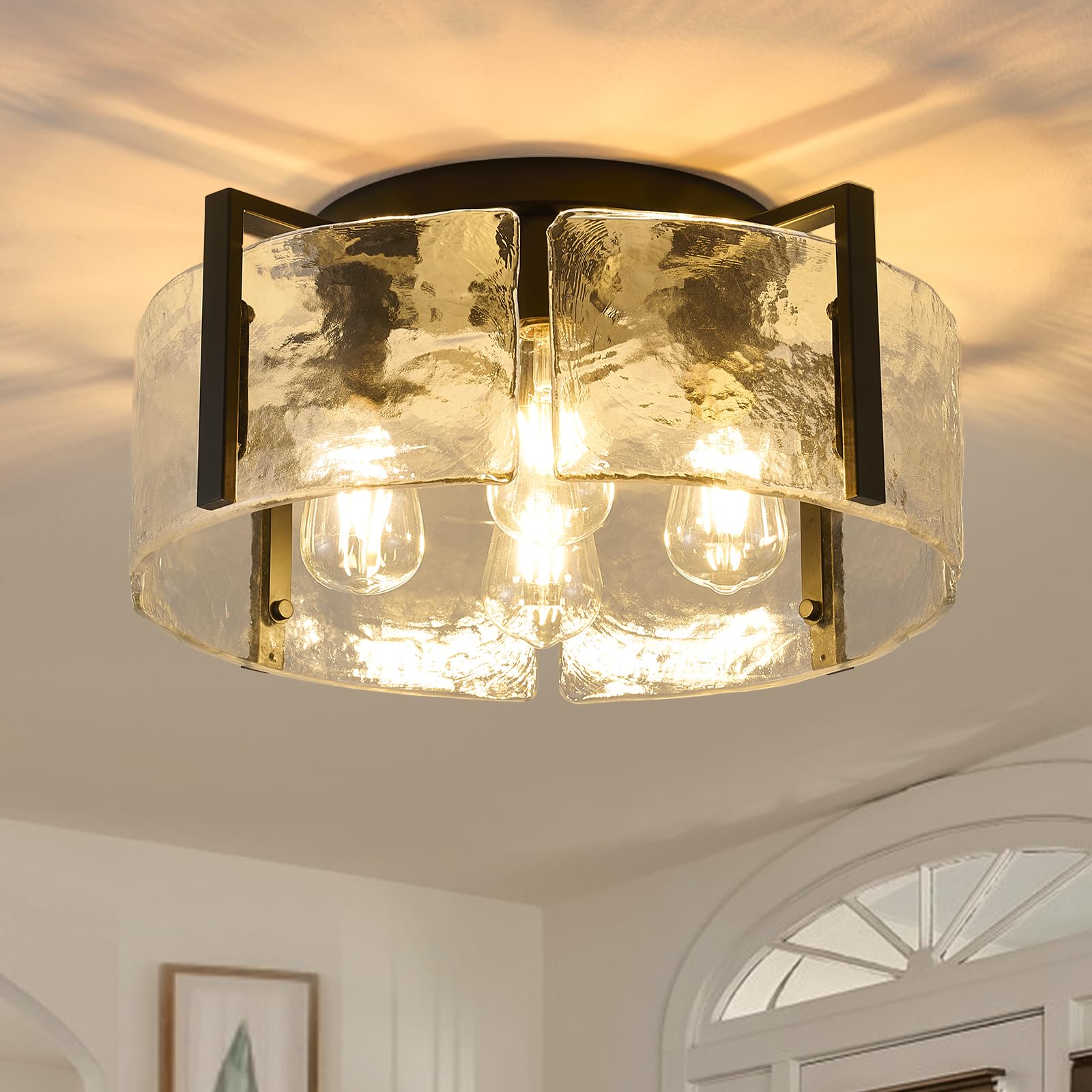 MIAYBPH Black Semi Flush Mount Ceiling Light Fixture  17.7-Inch Glass Drum Flush Mount Light Farmhouse Modern Lights Kitchen Lighting Fixtures for Foyer Entryway Hallway Bathroom Bedroom Laundry Room
