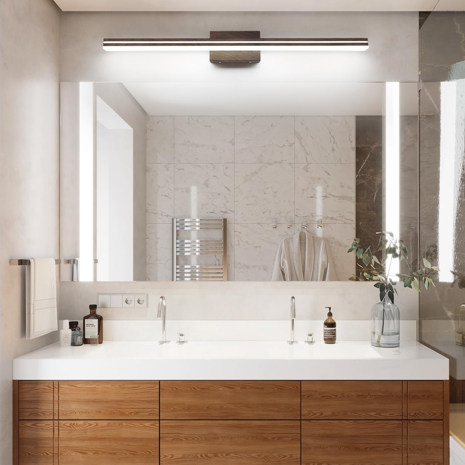 SineRise 40-Inch LED Bathroom Vanity Light Bar, Brown Stainless Steel, Cool White 6000K Acrylic Wall Fixture Over Mirror
