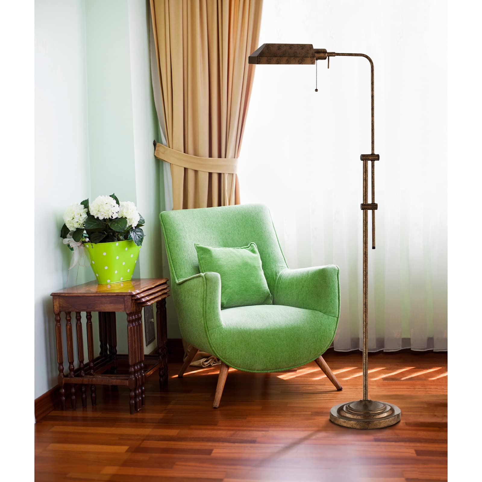 Cal Lighting Bo-117Fl-Ru Adjustable-Height Pharmacy Floor Lamp, 100W, Rust, Metal, 62 X 23.3 X 11