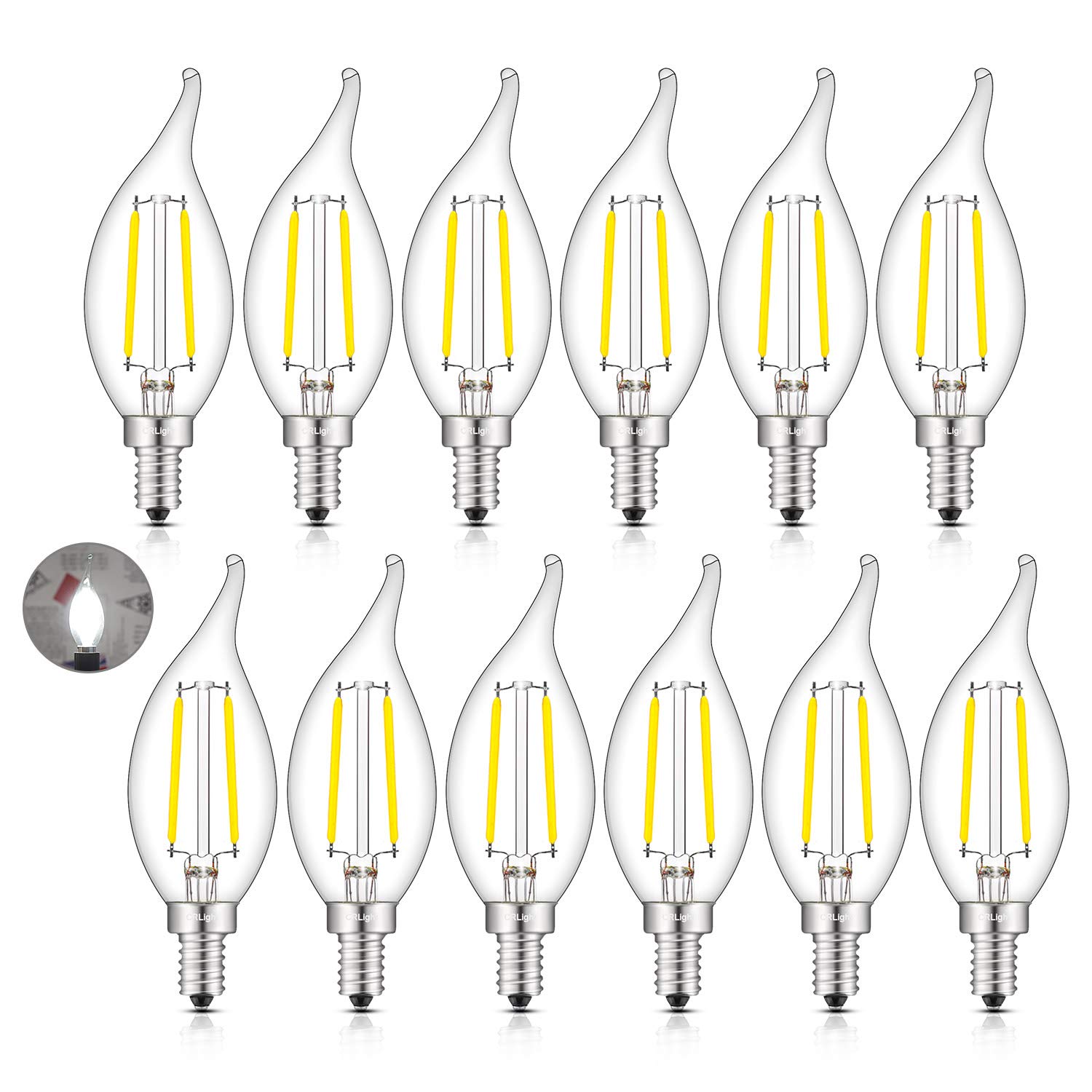 CRLight LED Candelabra Bulb 5000K Daylight White, 25W Equivalent 250LM, 2W LED Chandelier Light Bulbs, E12 Antique Edison CA11 C