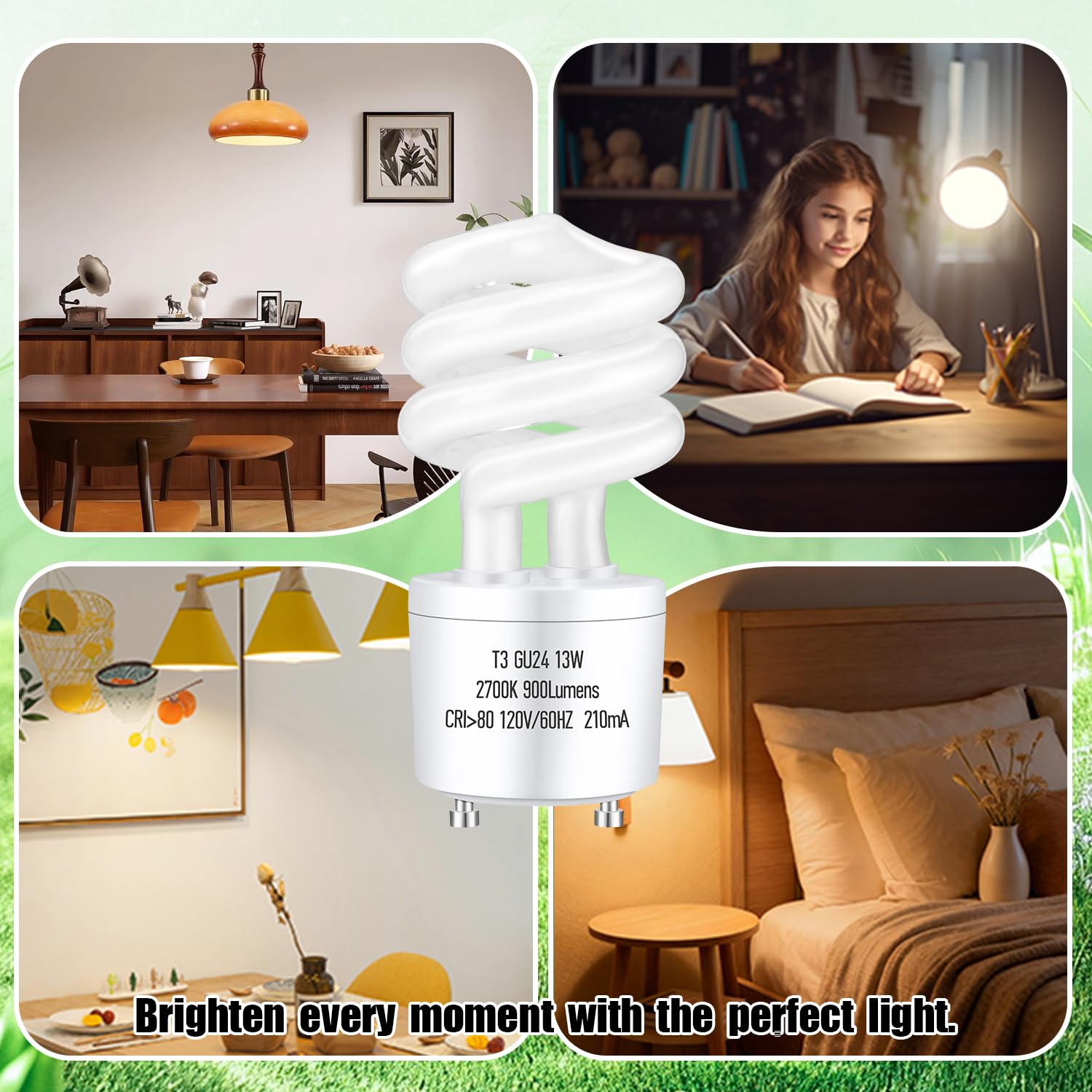 UGOODIS CFL Light Bulbs, 13Watt, Soft White, 900lm, 2 Prong GU24 Base, Pack of 6, UL Approved, Indoor Use