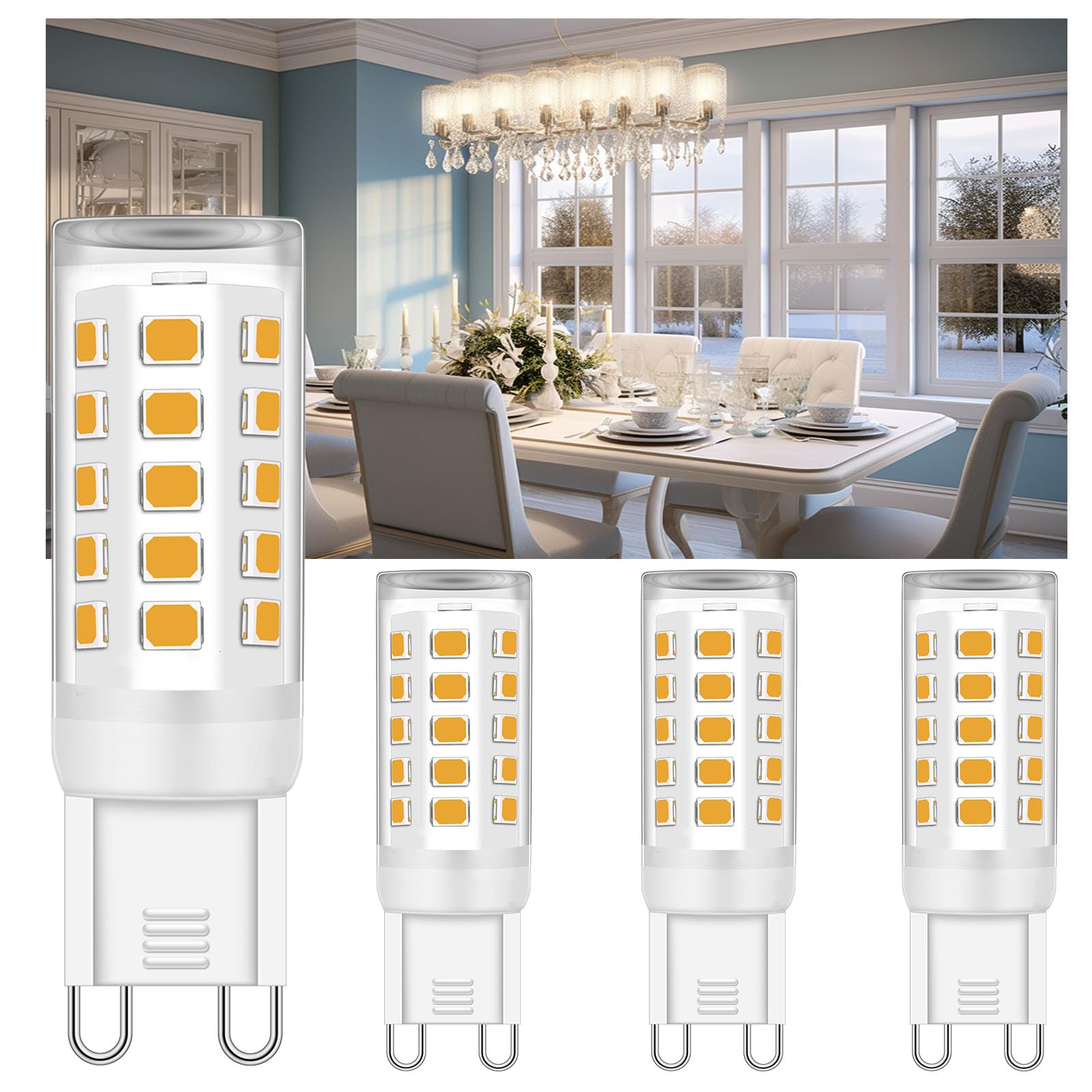Ugvmn G9 Led Bulb Bi Pin Base, No Flicker 2700K Warm White T4 G9 Led Llight Bulbs For Chandelier, 4W (40W Halogen Equivalent Bul