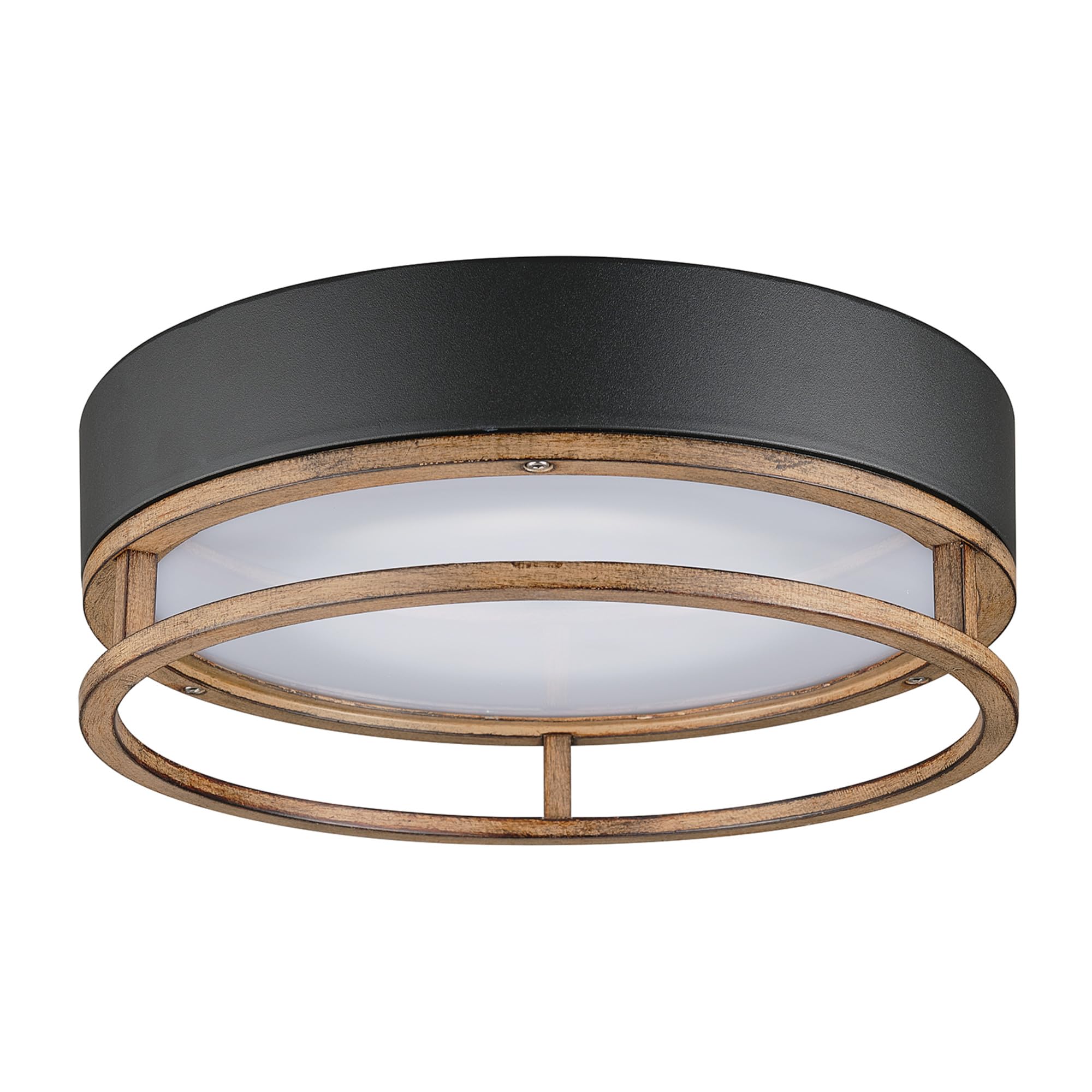 Globe Electric Ray 18.5W LED Flush Mount Ceiling Light, Matte Black, Faux Wood Accent, 800 Lumens, Model 44663