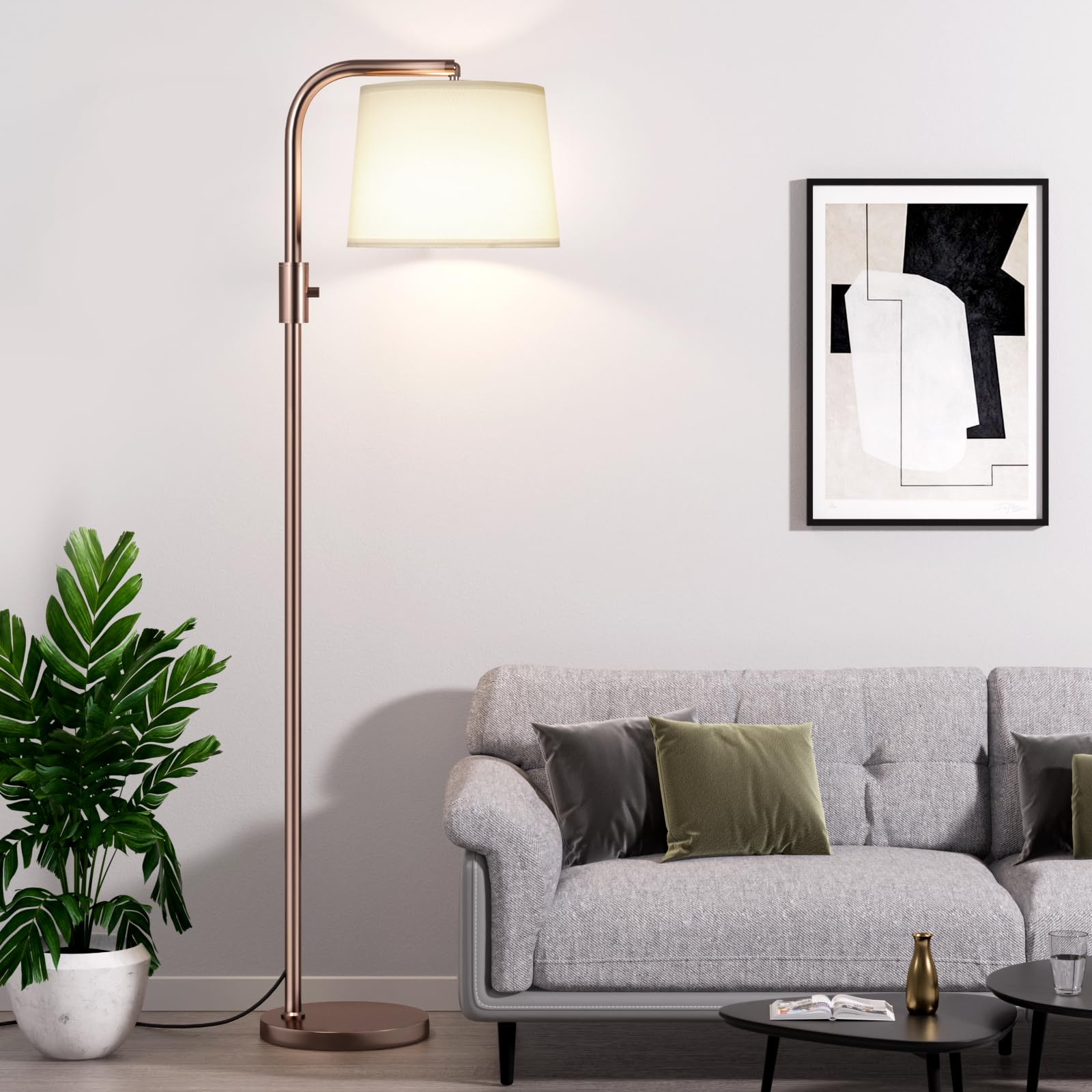 Ambimall Floor Lamp - Fully Dimmable 63.4in Iron Standing Light, Brown and White