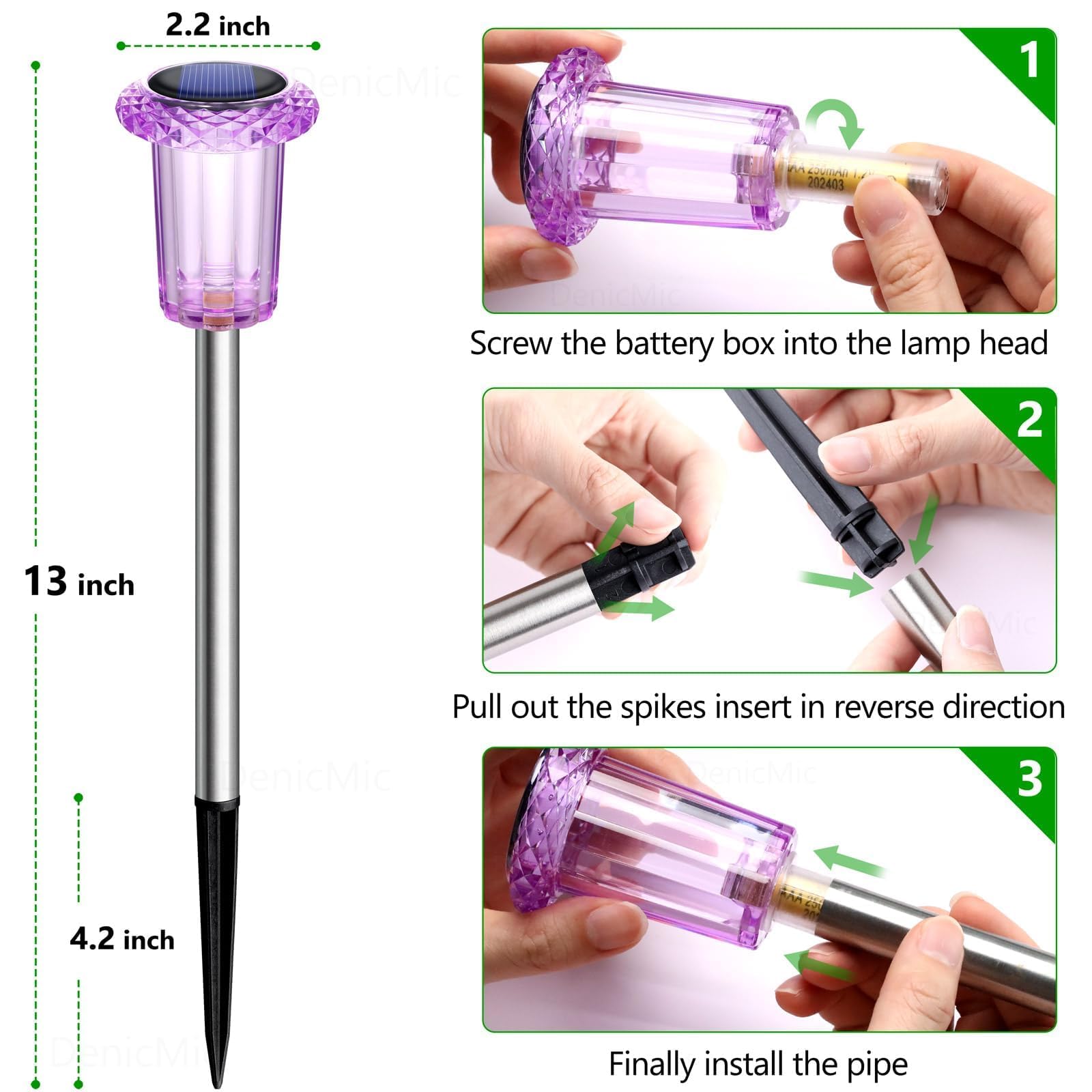 Denicmic Solar Pathway Lights - Waterproof Led Acrylic Lamp, Purple 10 Pack For Yard & Garden