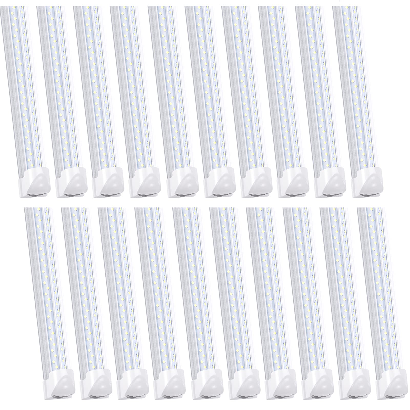 Ligheart 8Ft Led Shop Light (20-Pack) - 120W, 14400Lm, 6000K Cold White, T8 Linkable Tube Lights - V Shape Clear Lens, 96'' Inte