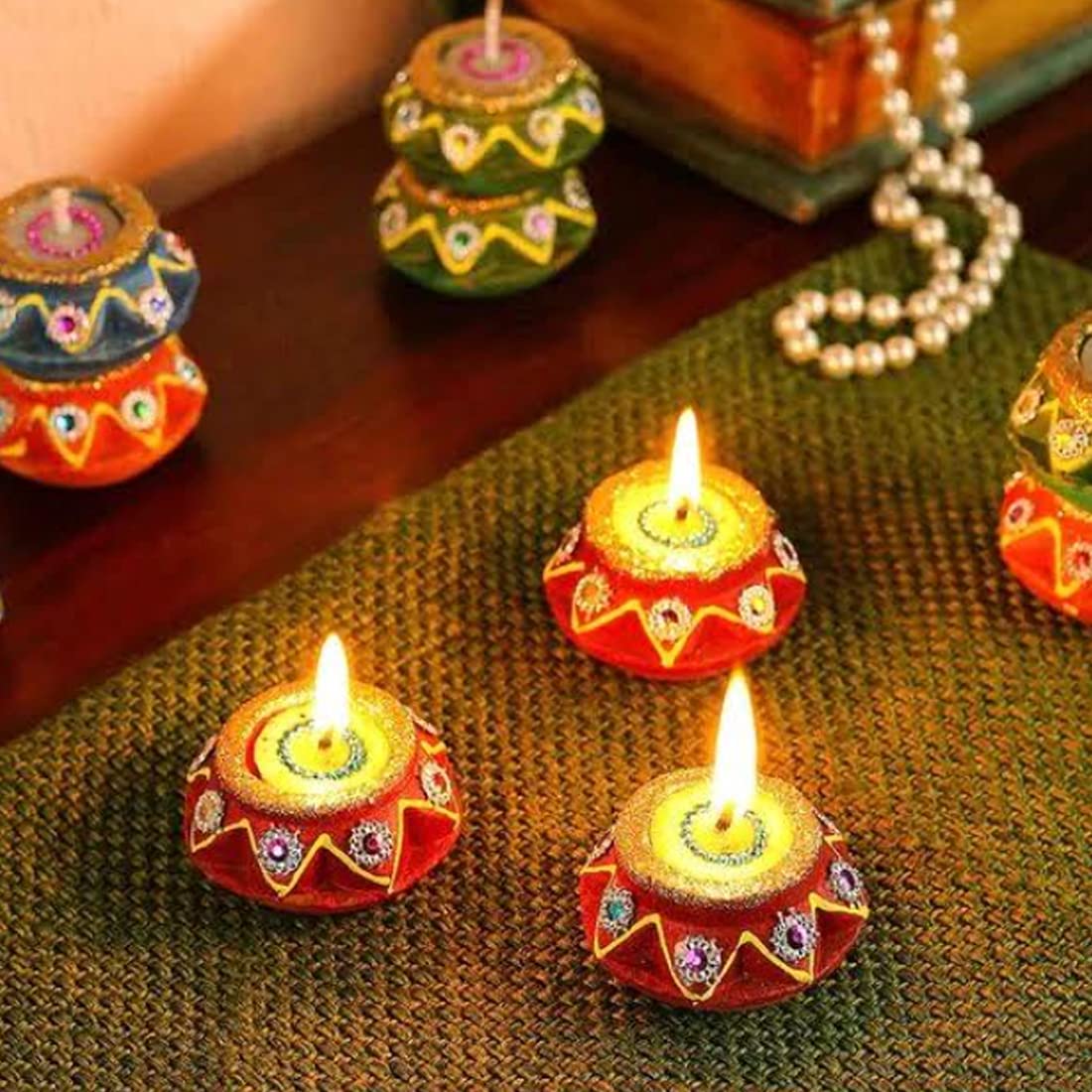 Kivya Matki Diya For Diwali Decoration Decorative Terracotta Diyas | Wax Candles For Puja And Festival Decor - Set Of 12