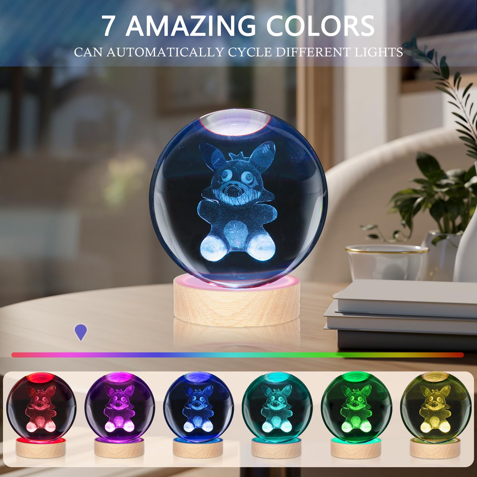 Culdetha 3D Withered Foxy Crystal Ball Night Light For Kids With Colorful Led Light Base And Gift For Kids, Christmas And Kids B