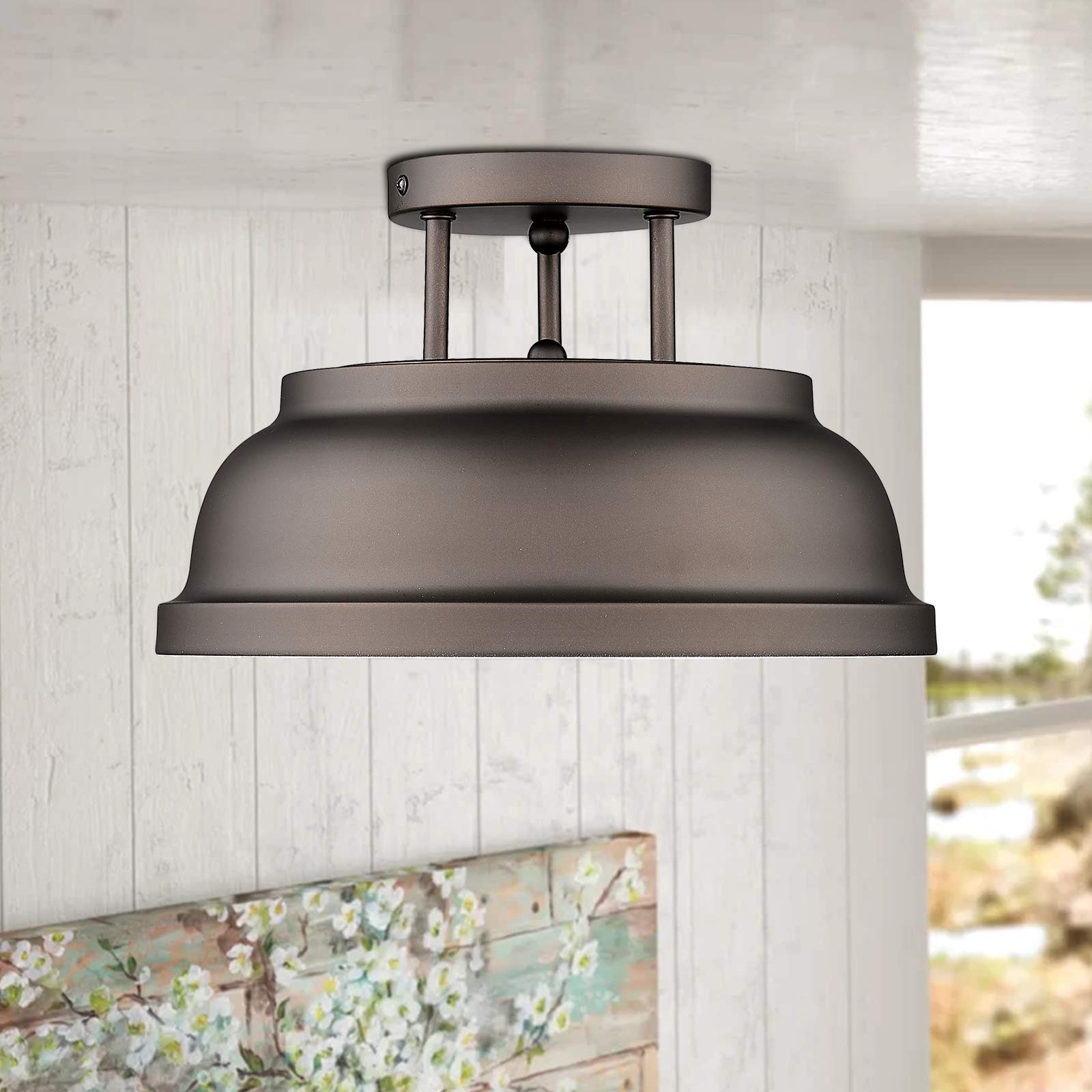 zeyu Farmhouse Semi-Flush Mount Ceiling Light, 2-Light, 12 Inch, Oil Rubbed Bronze, Model ZY29-F ORB