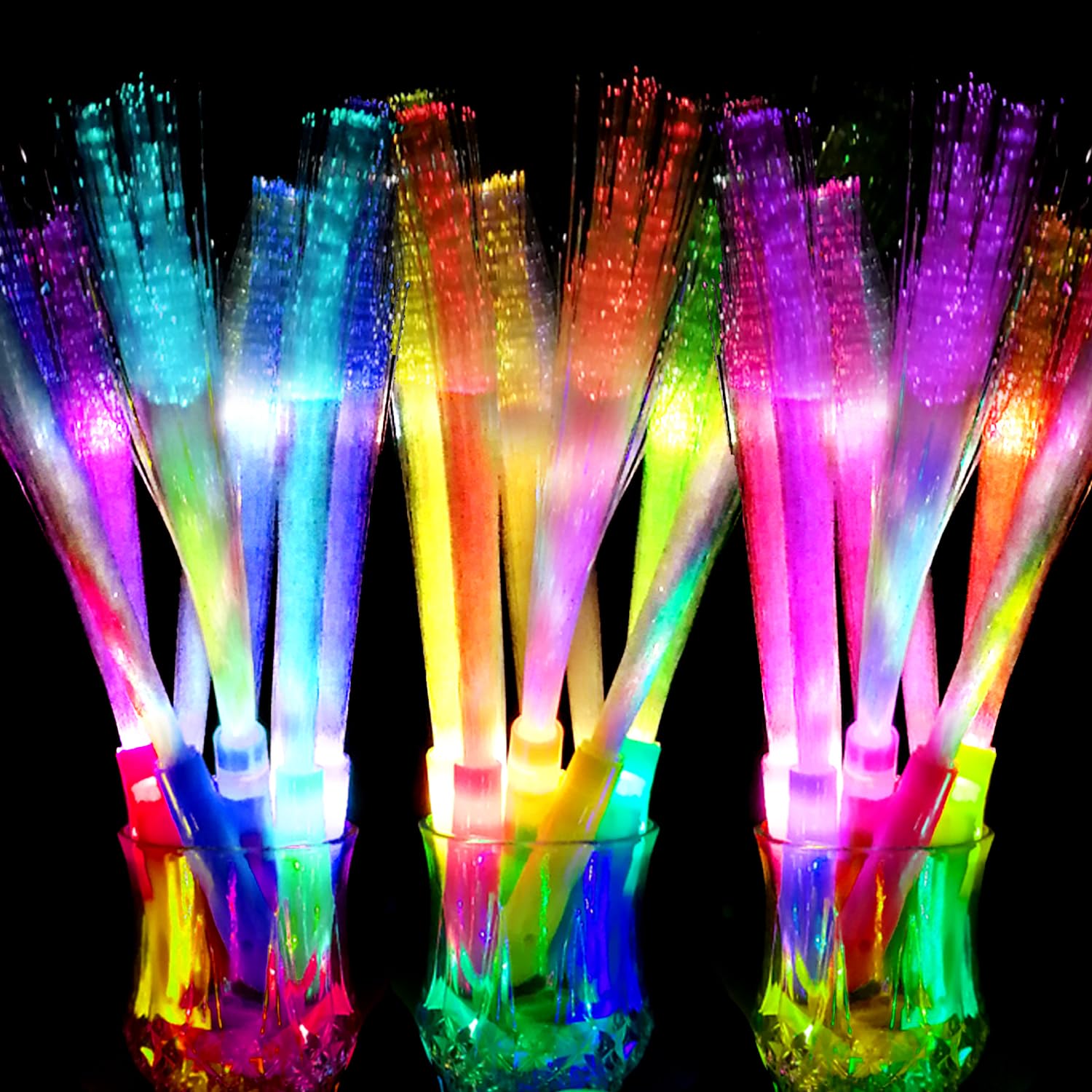 OceanWings Glow Fiber Optic Wands - LED Light-Up Party Supplies, Multi-Colored, Model HD0418, Batteries Included