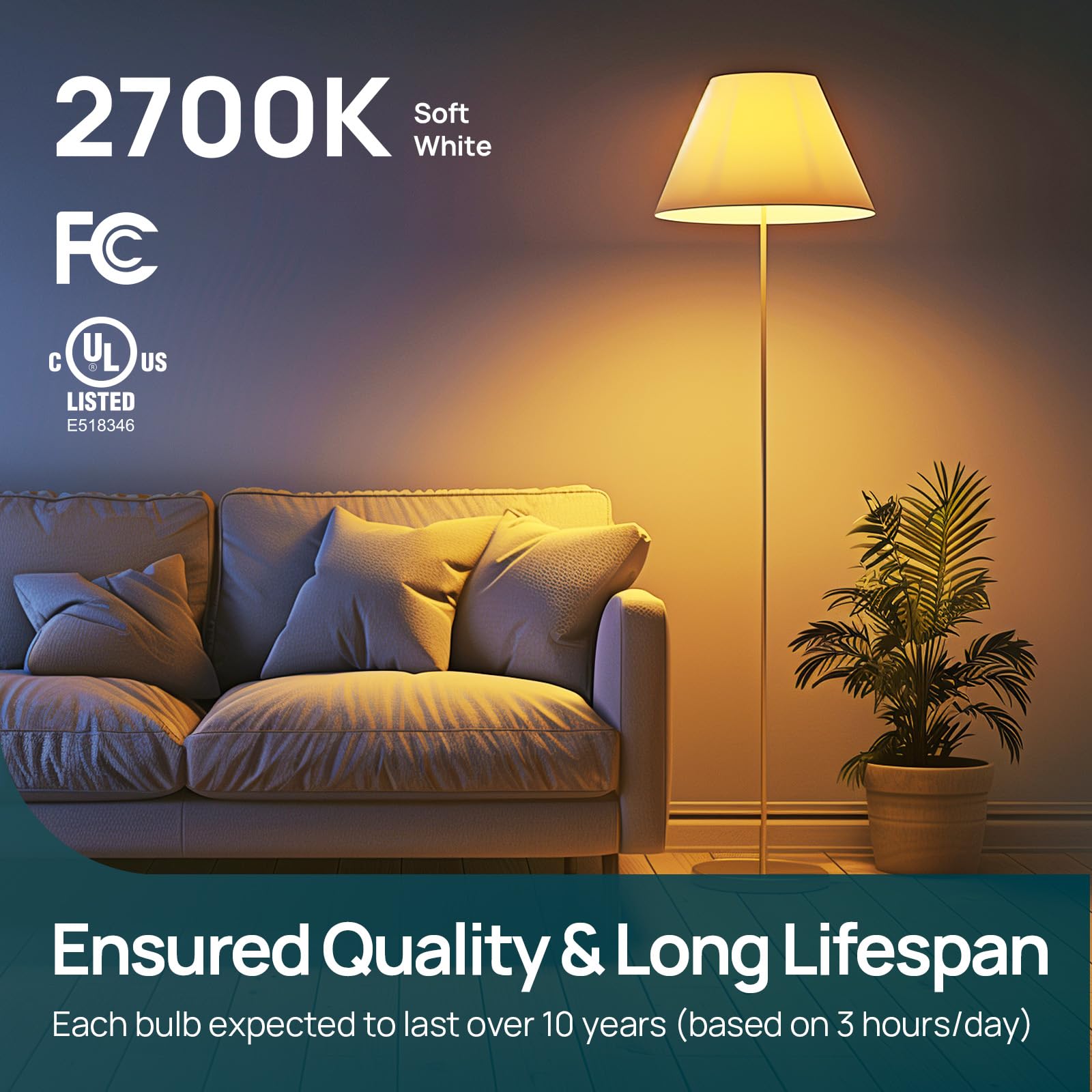 Linkind A19 Led Light Bulbs Dimmable, 60W Equivalent, 2700K Soft White Led Light Bulbs, High Cri90, 9W Energy Efficient 800 Lume