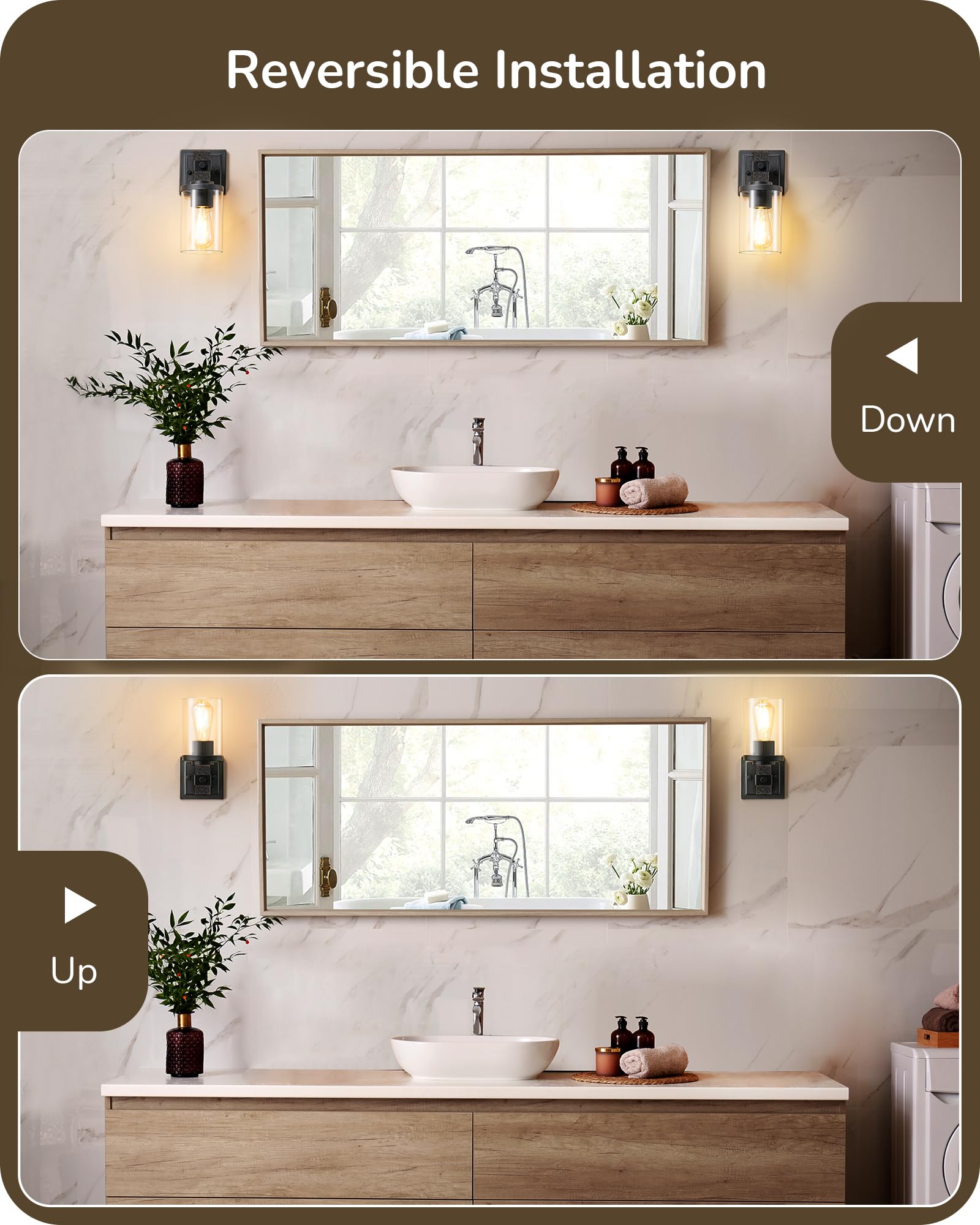 EDISHINE Wall Sconces Set of 2, Vintage Bronze 1-Light Fixtures with Clear Glass Shade, Model HHVL02M