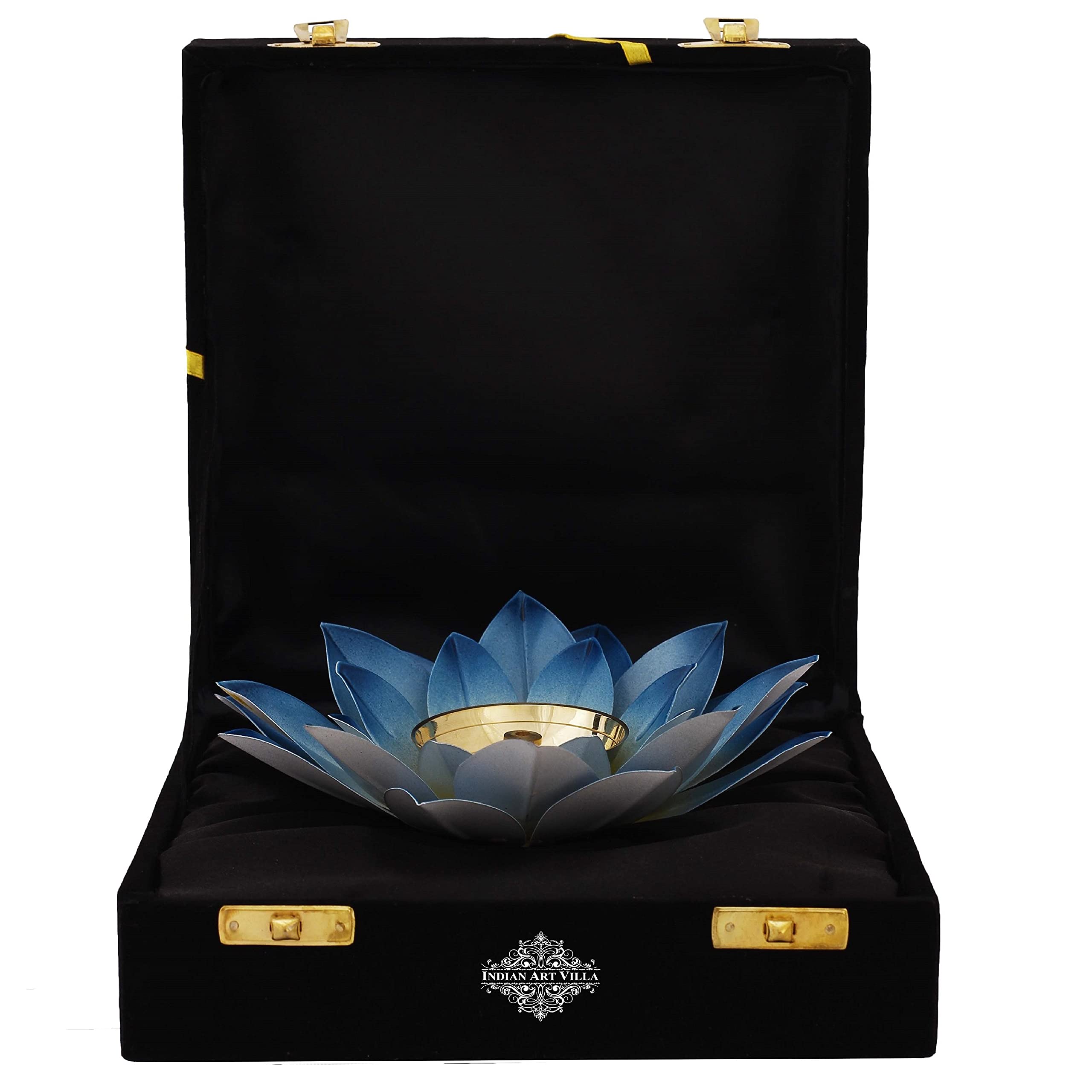 Indian Art Villa Lotus Design Diya Deepak, Home Décor, Poojan Purpsoe, 8 Inch, Blue