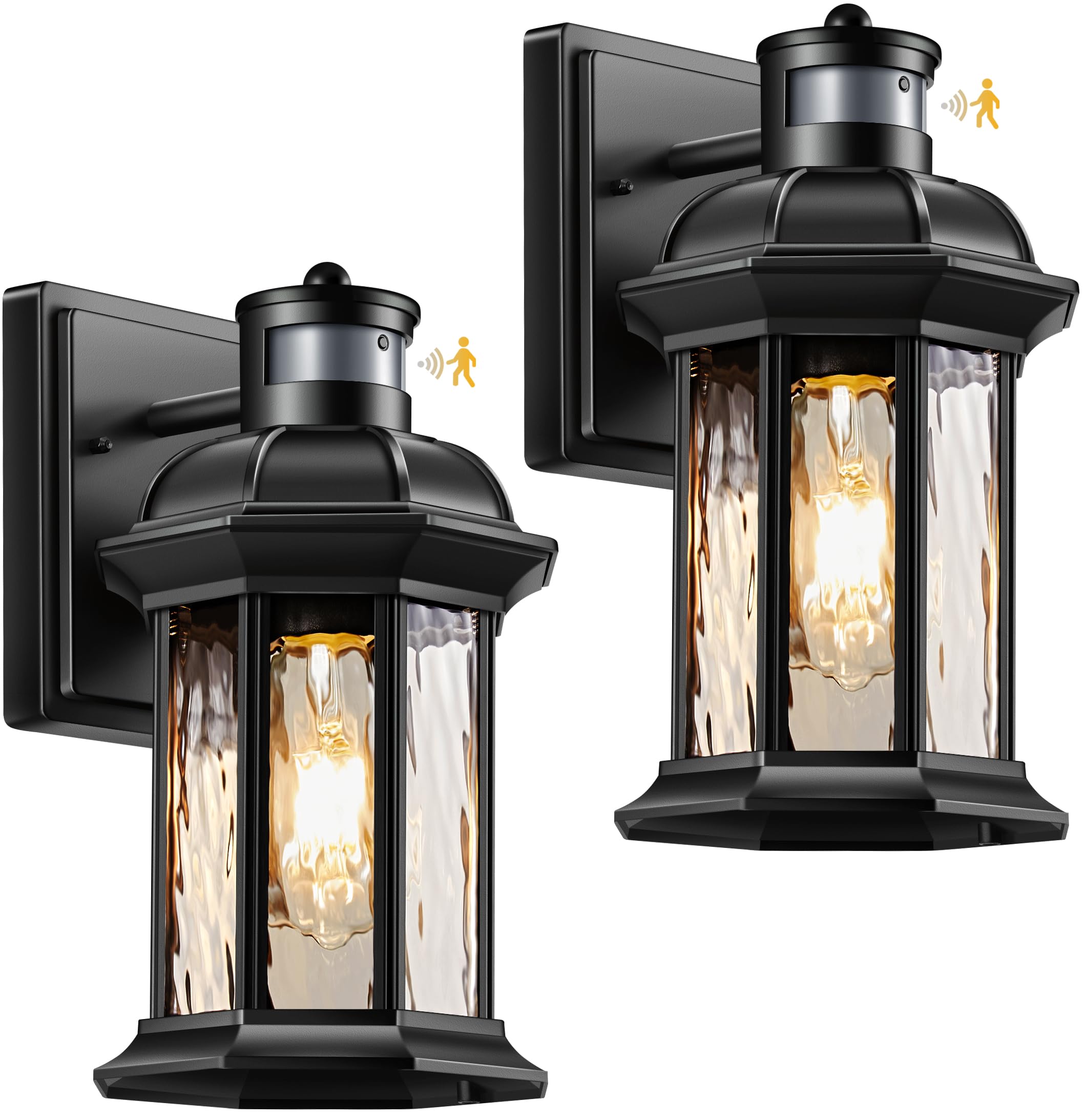VIANIS Motion Sensor Outdoor Wall Lights  2-Pack Black Outdoor Light Fixture  Exterior Lights for House  Front Porch Light Lantern Wall Mount Sconce Lighting  Dusk to Dawn Outside Lights for Patio