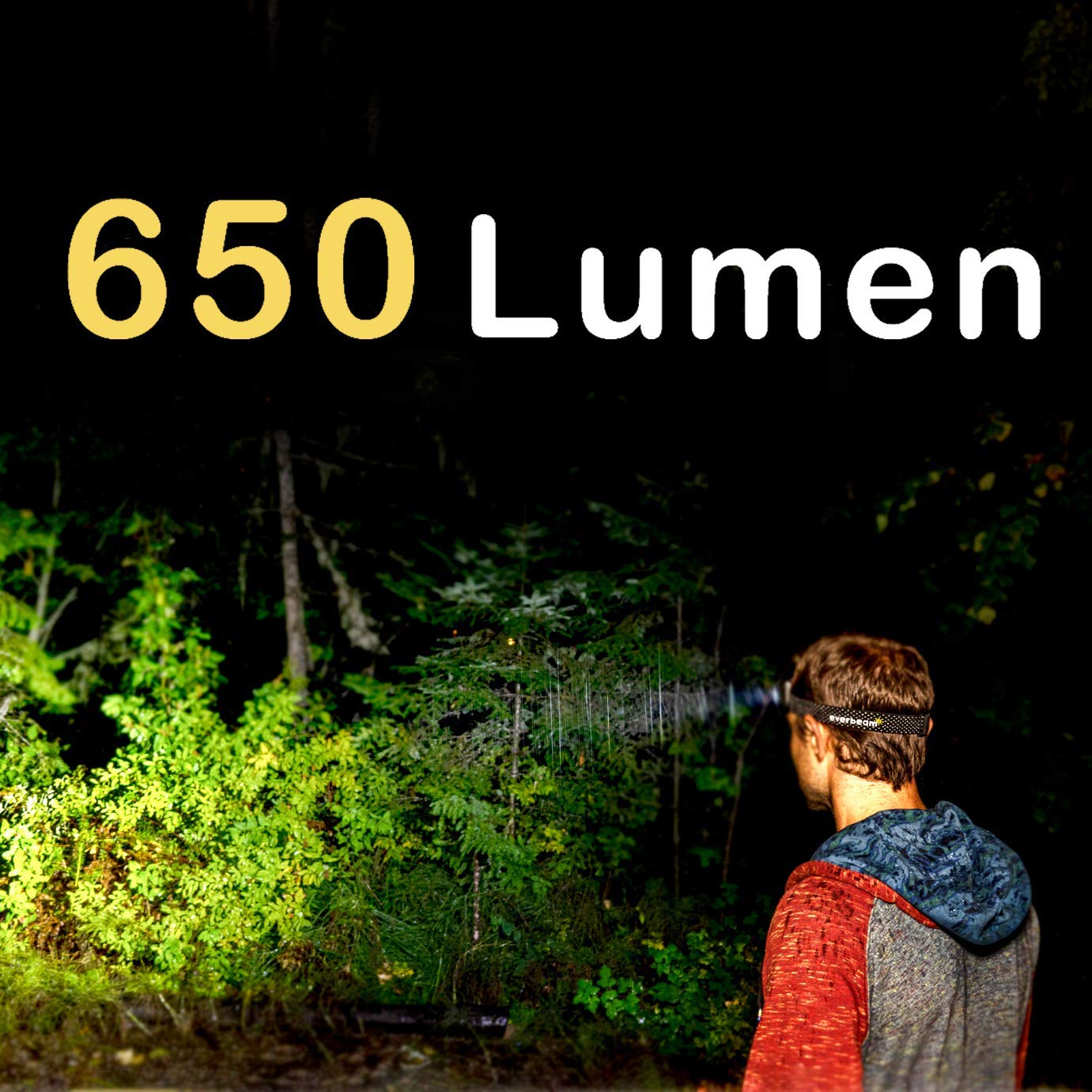 Everbeam H6 Pro LED Headlamp - 650 Lumen, Motion Sensor, USB Rechargeable, Pack of 2, Black, Model H6PRO-BLACK
