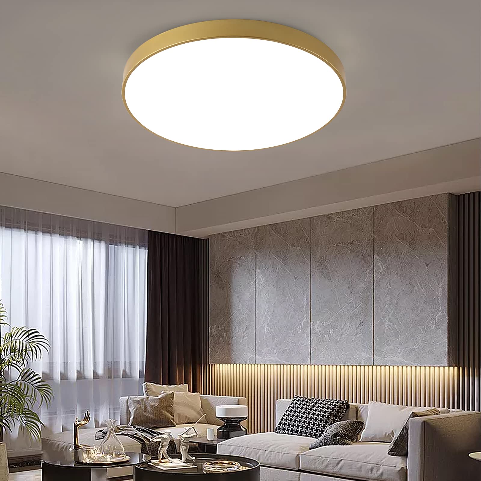 COTULIN 24 Inch Gold LED Flush Mount Ceiling Light, Adjustable 3000K/4000K/5000K, Metal Frame for Bedroom Living Room Kitchen
