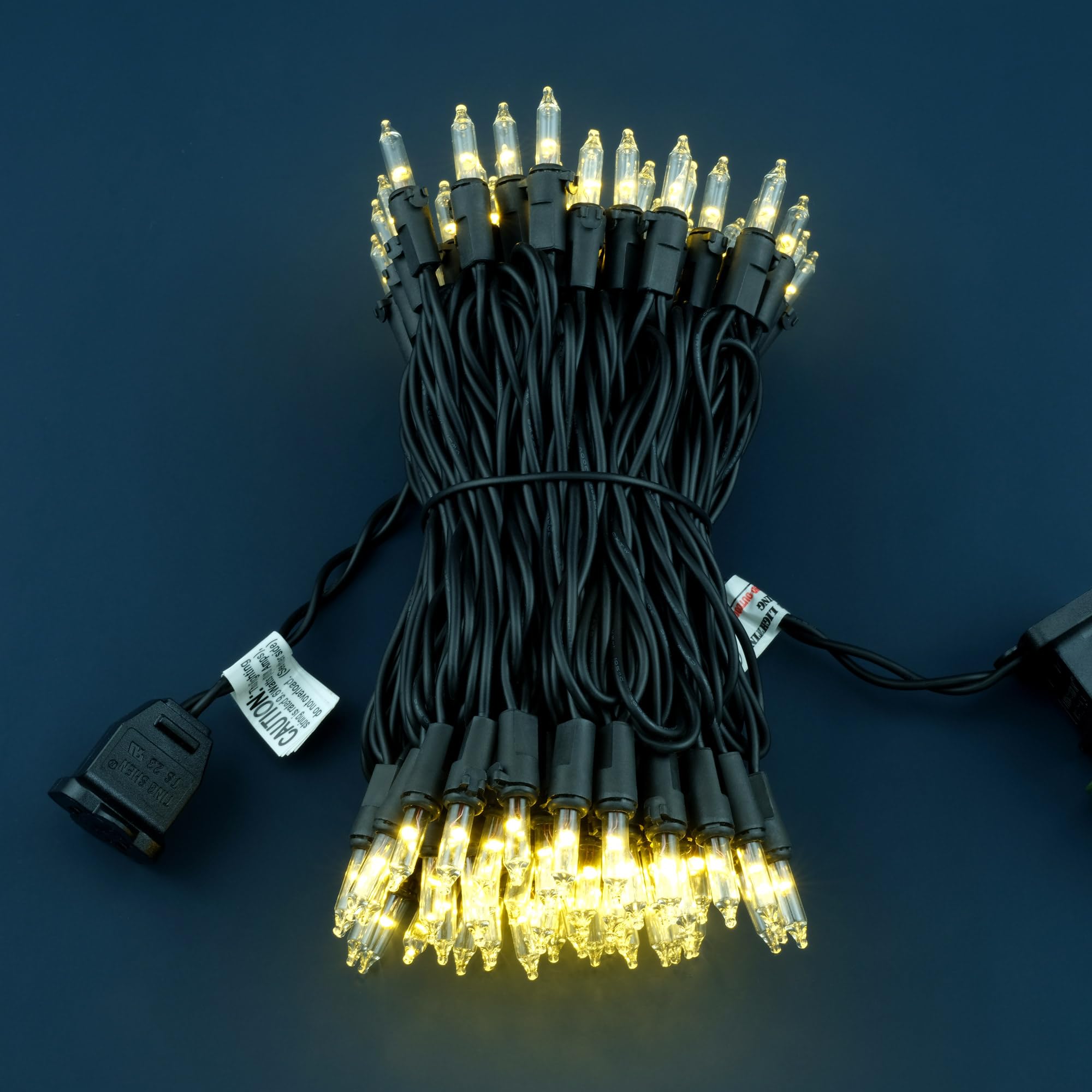 YULETIME 100 Count Mini String Lights, 33ft Warm White, Black Wire, UL Certified, Model DDS-L-100E/2F(0.34)