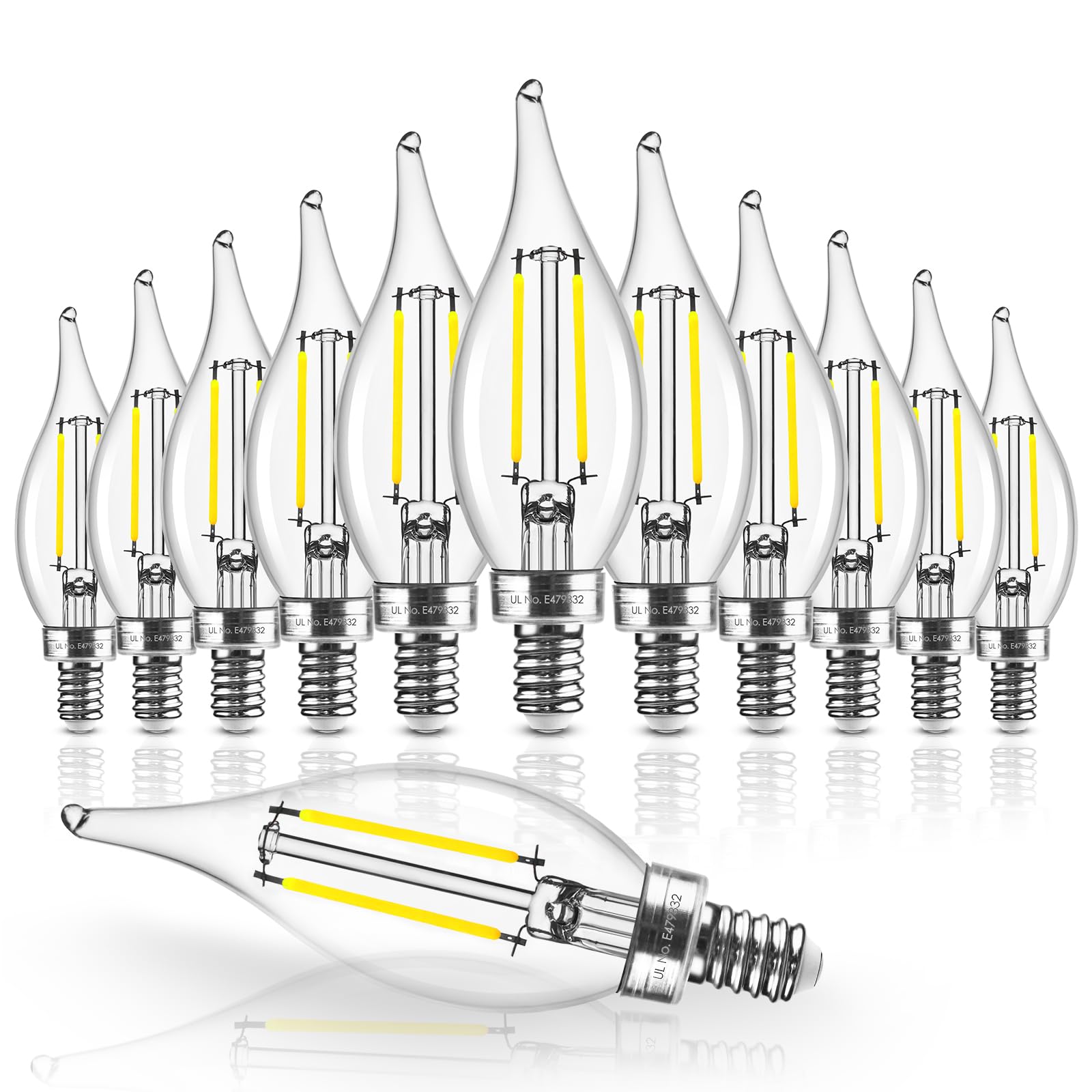 Hizashi Candelabra Led Light Bulbs 40 Watt Equivalent, E12 Led Bulb Dimmable 5000K Daylight White, 90+ Cri 4W 450Lm, Chandelier 