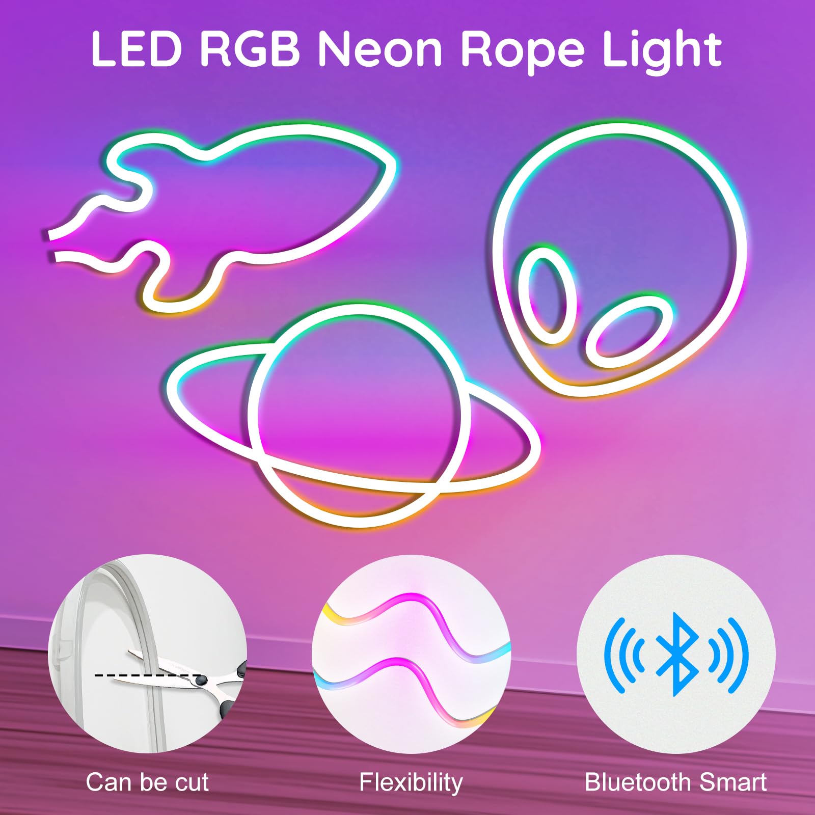 RCUICA Neon Rope Lights, 50FT IP65 Waterproof Flexible LED, RGB Color, App/Remote Control, Model 500FT Permanent Outdoor Lights