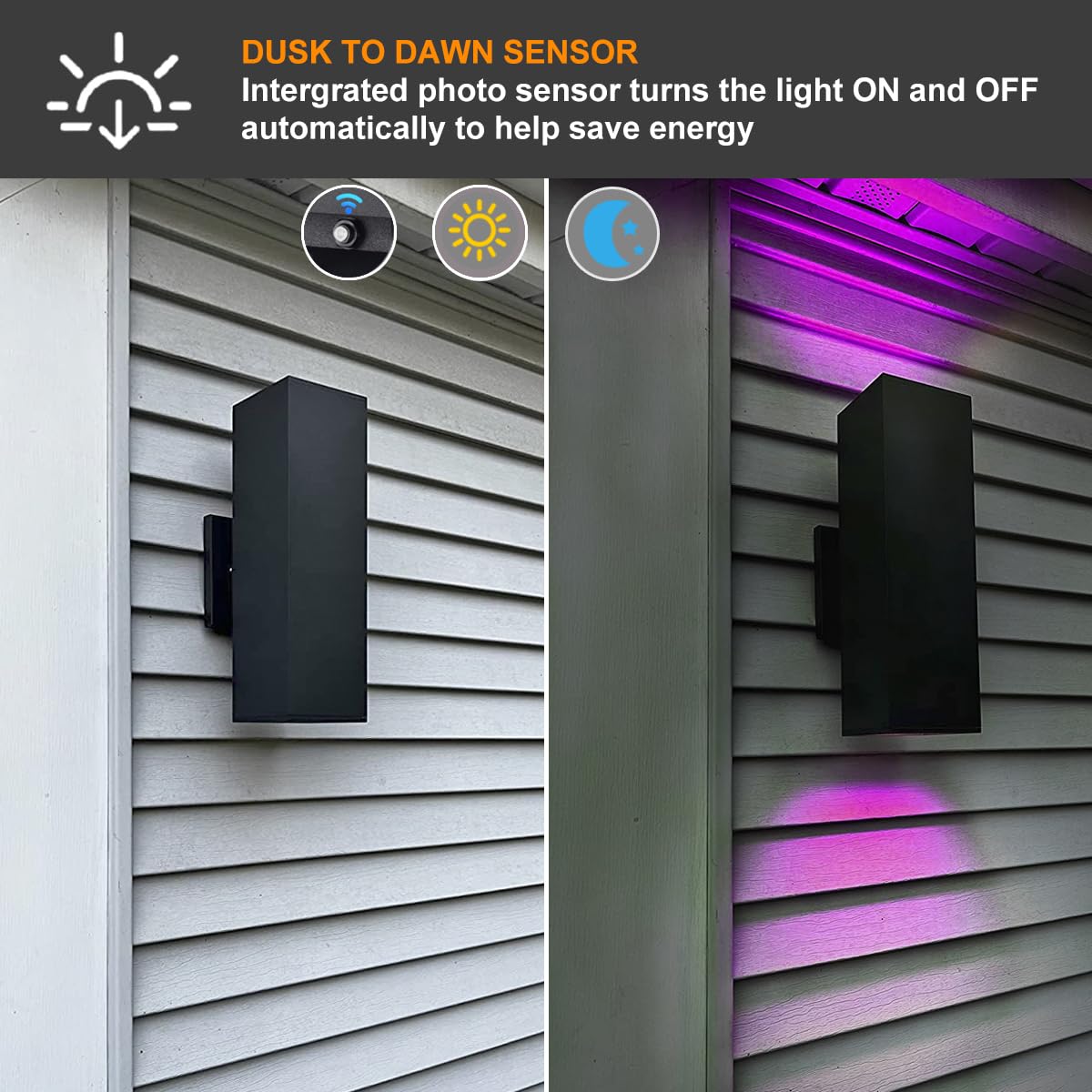 Rosykite 1200Lm Tunable White & Rgb Up Down Outdoor Wall Light Fixtures, 2 Pack, Black