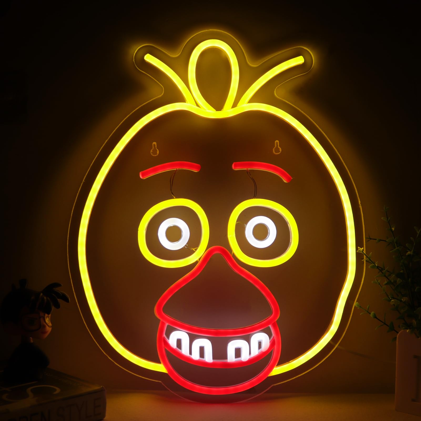 AHlove Five Nights at Freddys Chica Neon Sign LED Wall Decor 16.1x12.8 inches Neon Lights for Bedroom Birthday Christmas Gifts
