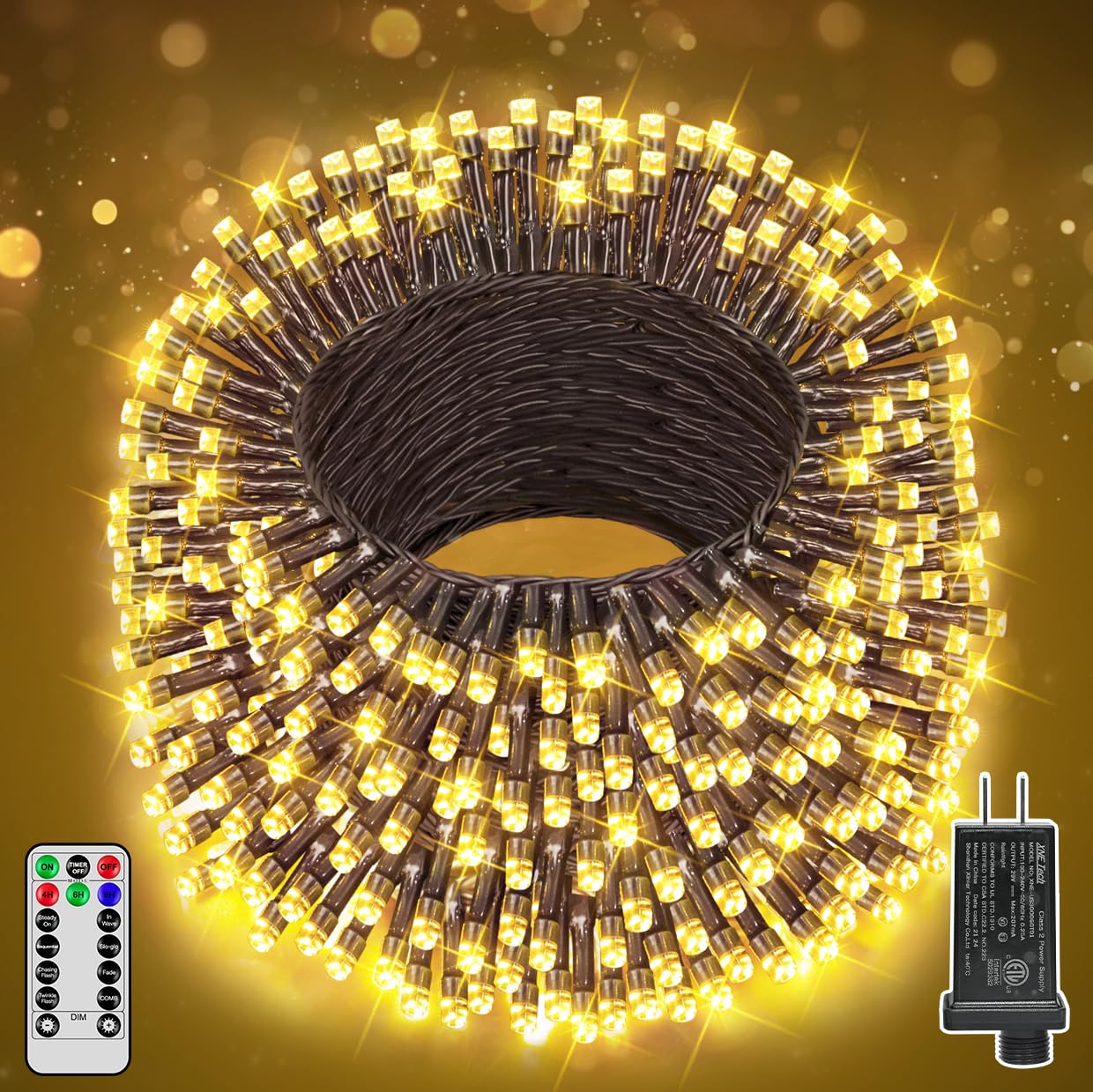 Ccinny 197Ft 600 Led Christmas Lights Outdoor  Warm White Christmas Tree Lights Plug In  8 Modes Twinkle String Light For Outside Bedroom Wedding Party Ceiling Xmas Home Decorations