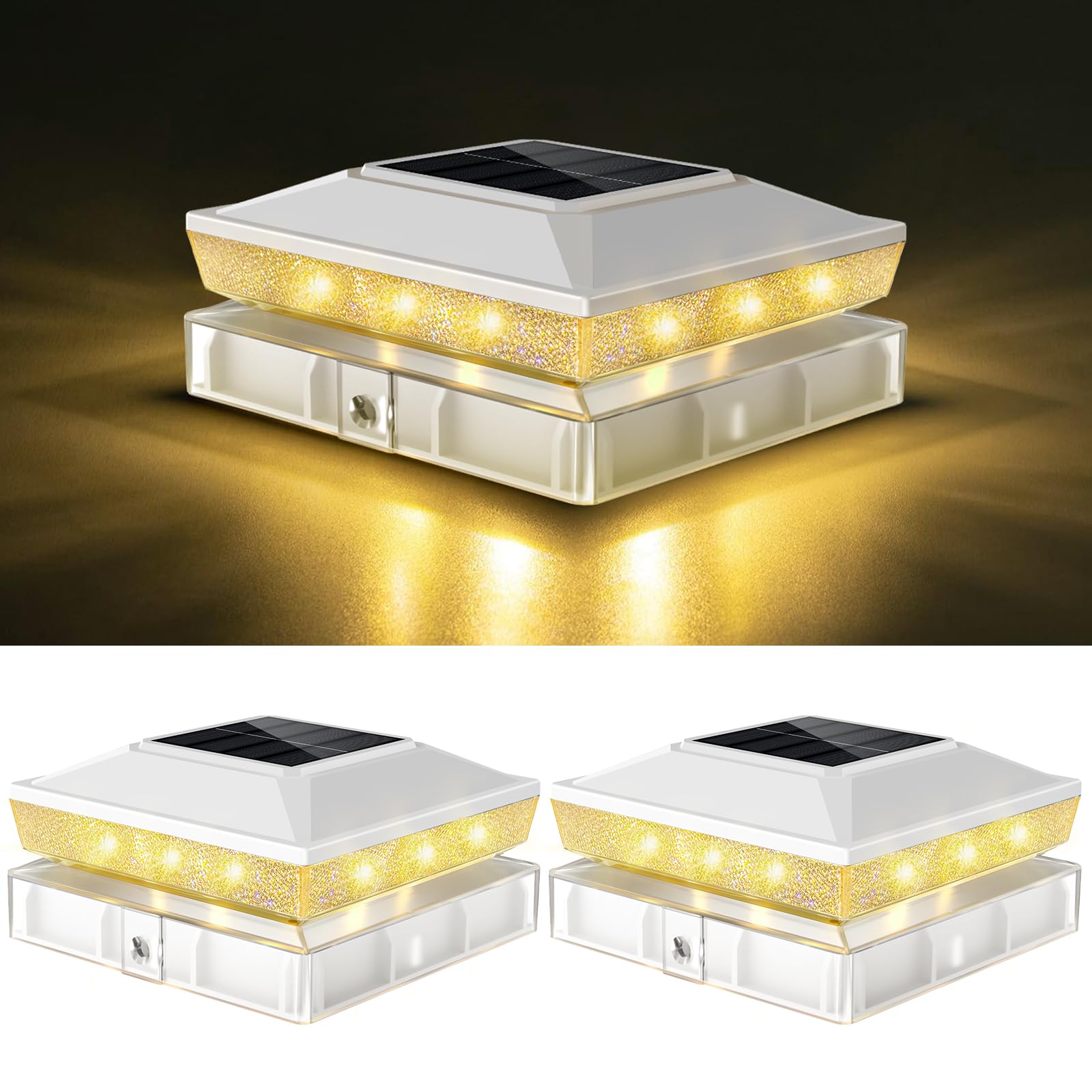 vighep 2Pack Solar Post Cap Lights, Fits 4x4 & 3.5x3.5 Vinyl & Wood Posts, 2 Lighting Modes (Warm/Cool White), Dusk to Dawn, Wat