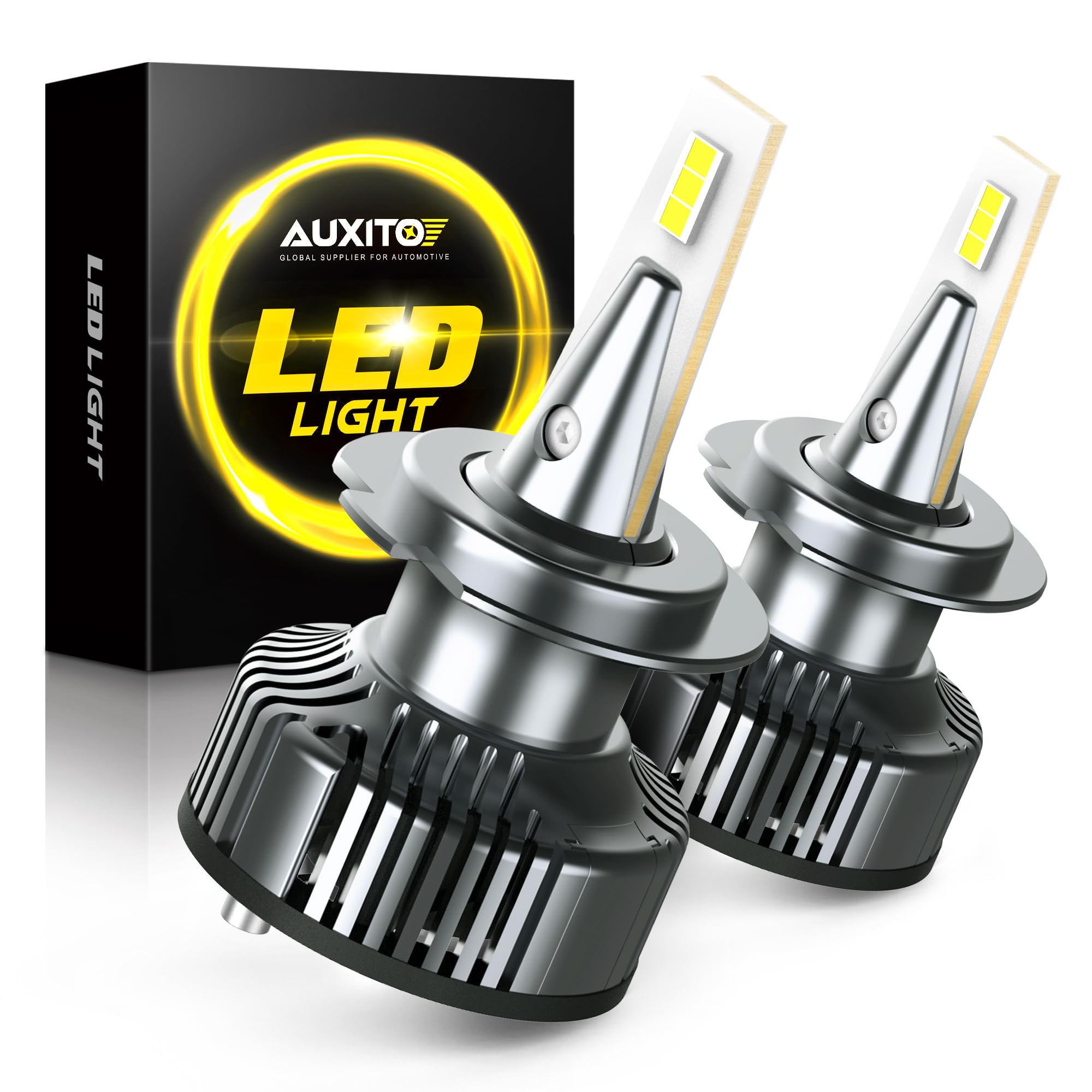 AUXITO H7 LED Light Bulbs, 6000K Cool White CSP Chips, Fog Lamps Replacement, Plug and Play, Pack of 2