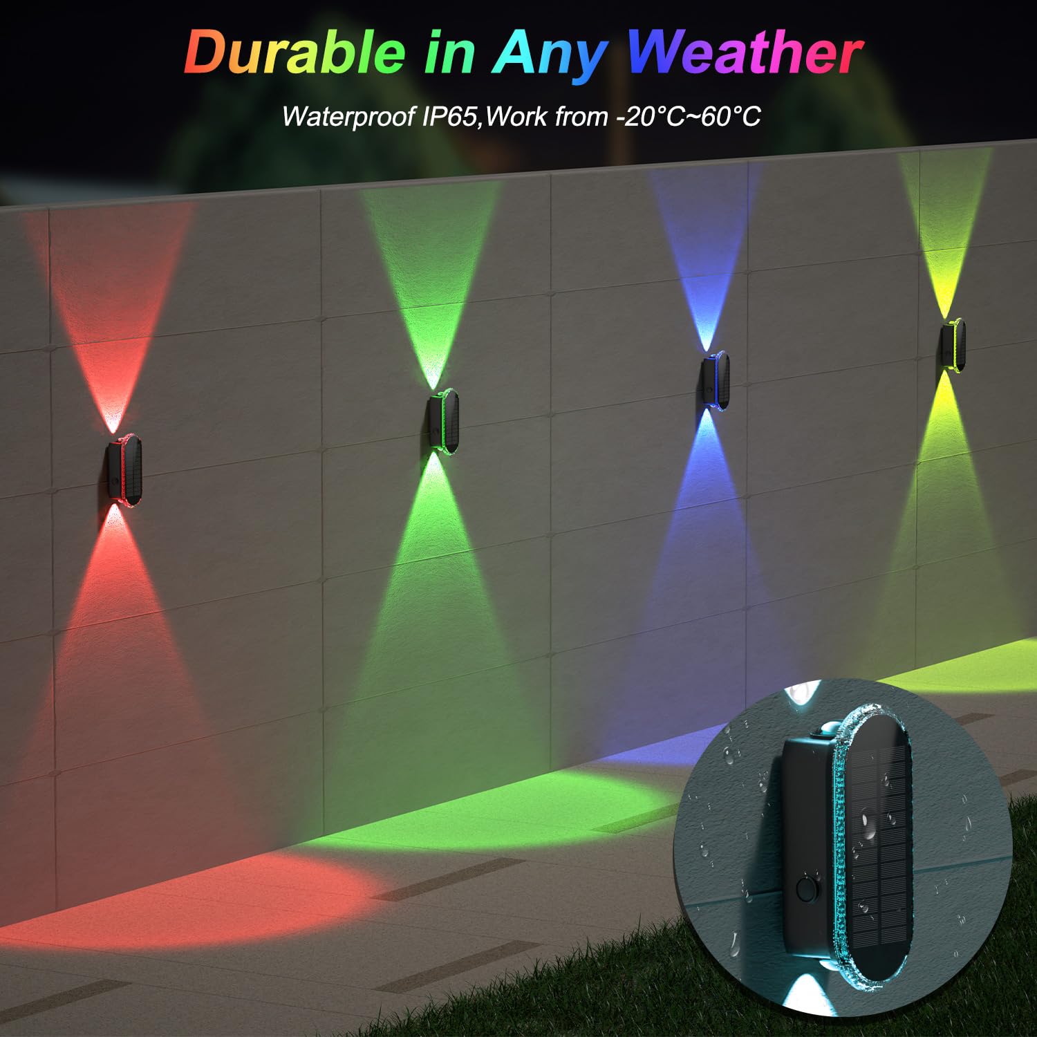 Ellasay Solar Fence Lights - 4-Pack RGB Color Modes, Waterproof Outdoor Wall Lights for Yard, Pool, Porch, Patio, Railing