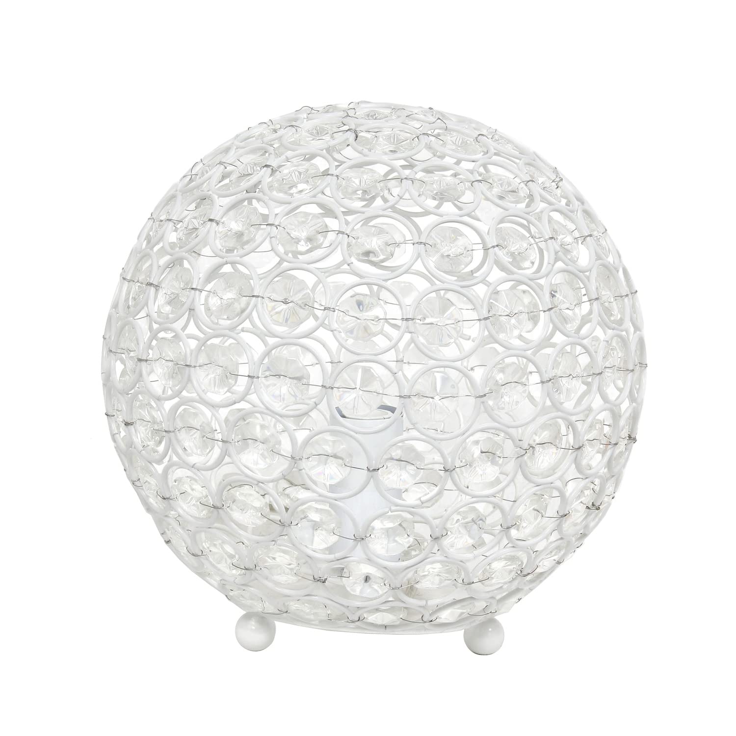 LALIA HOME Elipse Medium Table Lamp - 8in Metal Crystal Round Sphere - White - Model 1270-LHT-3009-WH