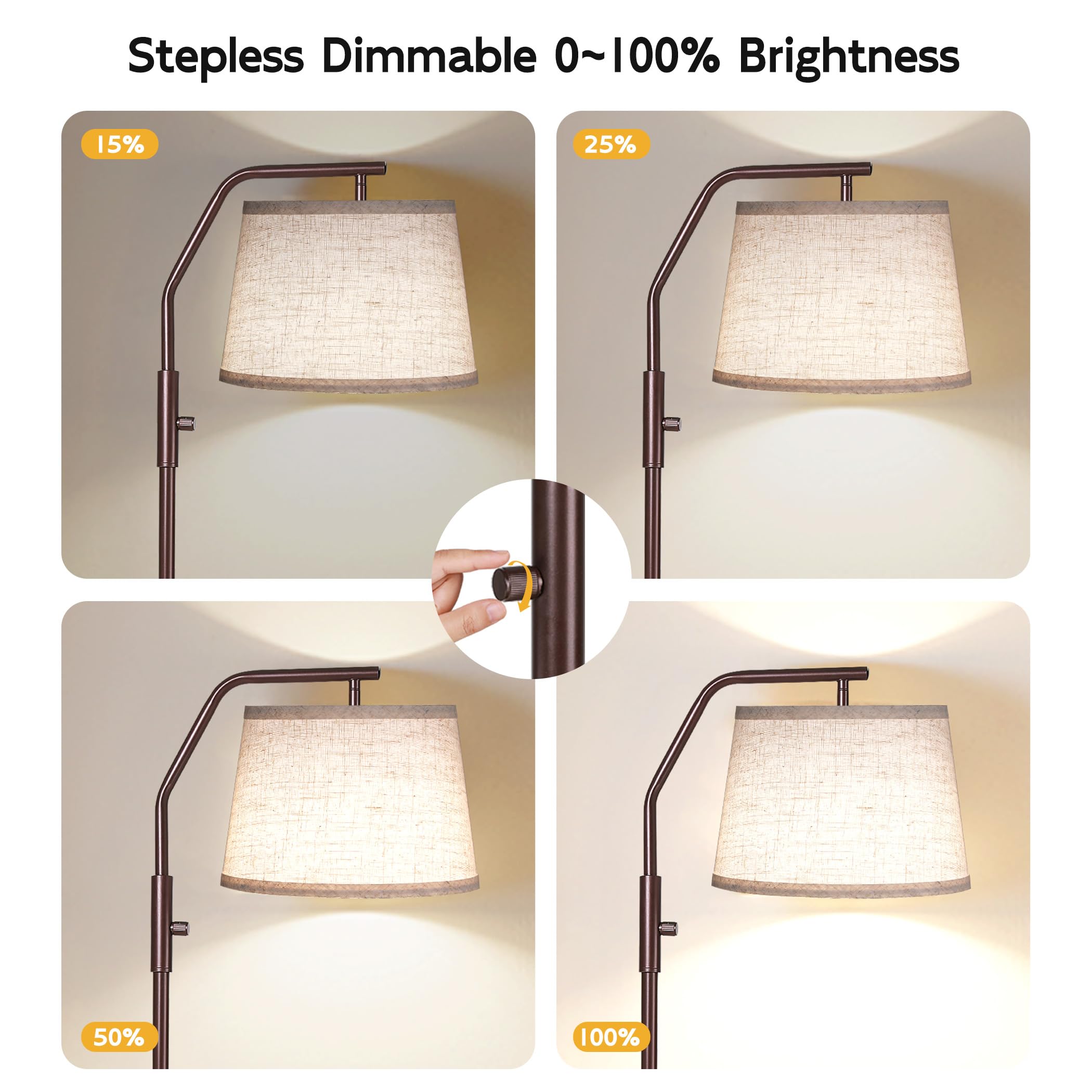 Sunmory Floor Lamps For Living Room, 9W Bulb Included, Lamp For Bedroom With Adjust Head, Standing Lamp With Rotary Switch, 0-10