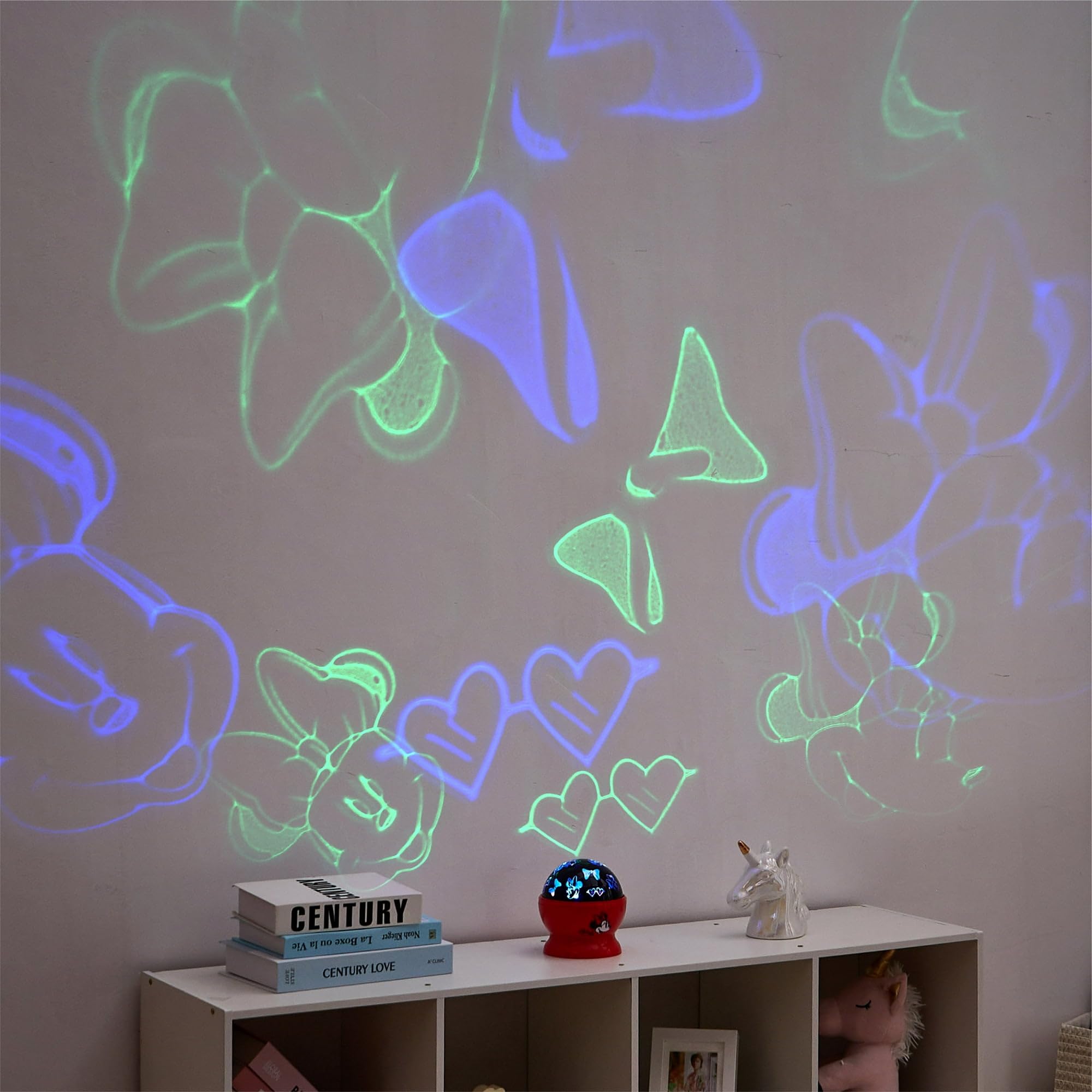 Idea Nuova Minnie Mouse Rotating LED Projector Lamp, Battery/USB Operated, Red, Model WK322101