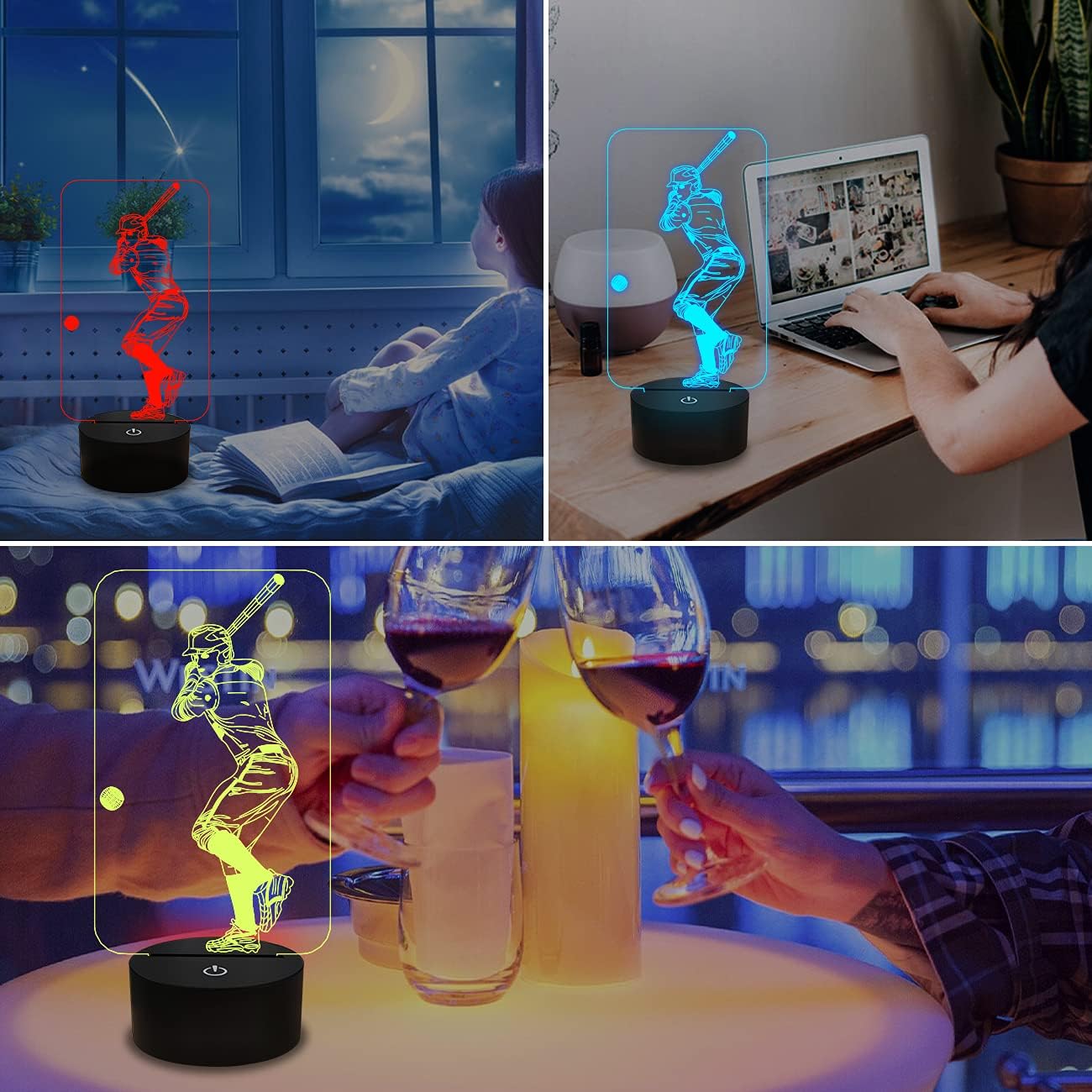 Baseball 3D Night Light - Batter Sport Gift With Remote Control, 16 Color Changing Modes + Dim Function