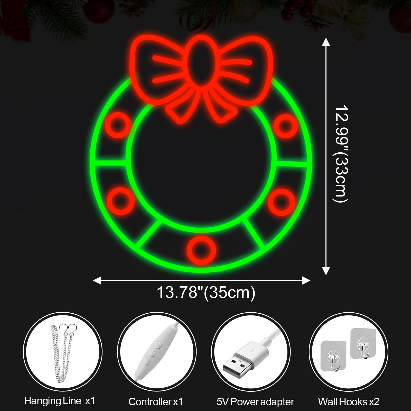 Merry Christmas Wreath Neon Sign For Wall Decor Usb Neon Light Up Signs  Holiday Season Home Outdoor Wall Decor  Xmas Ornament Shop Decor  Bedroom Home Party Decorations  Family Kids Gifts