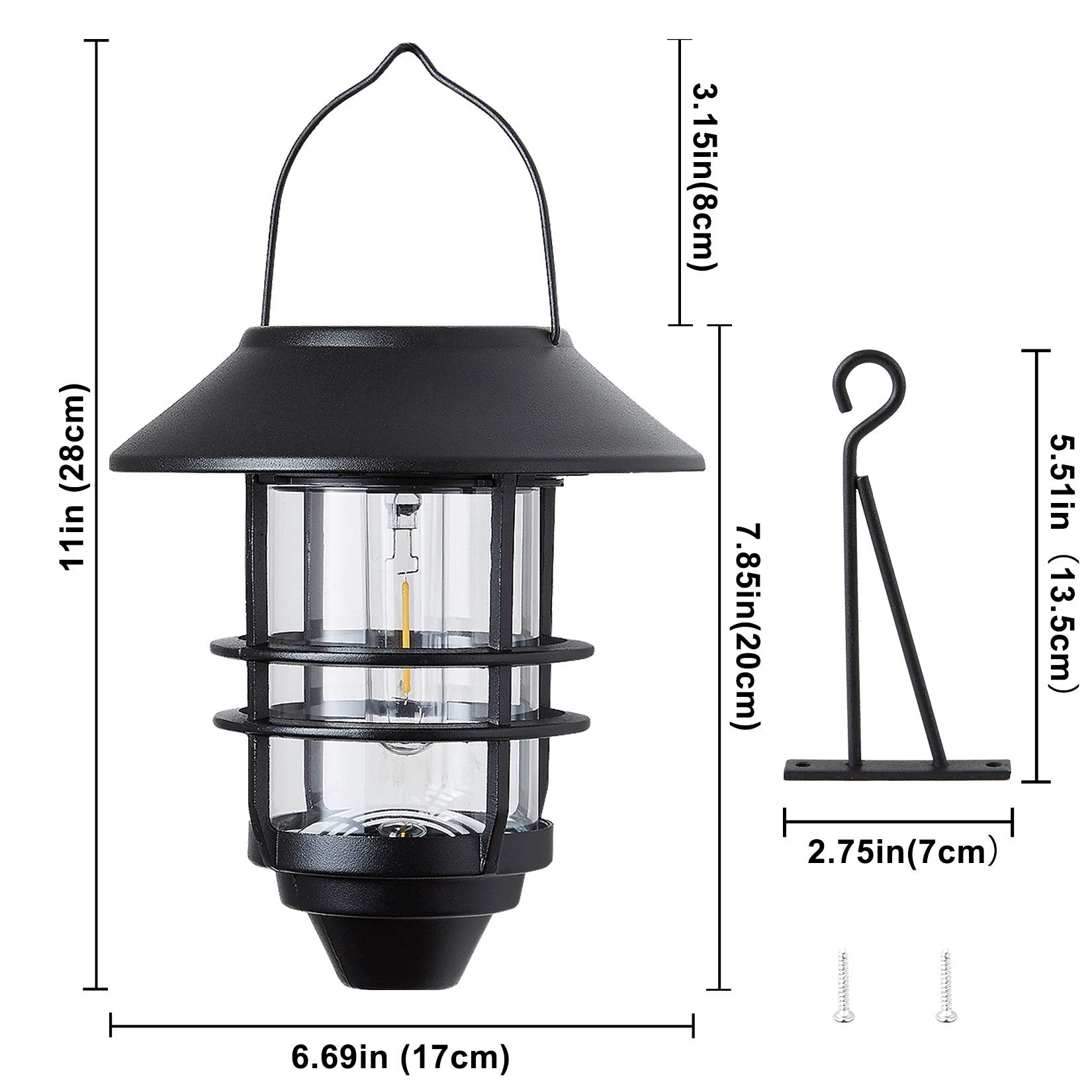 Solar Lantern Outdoor Lights, Hanging Waterproof Lantern Lights With Wall Mount Kit For Garden Porch Fence 2 Pack