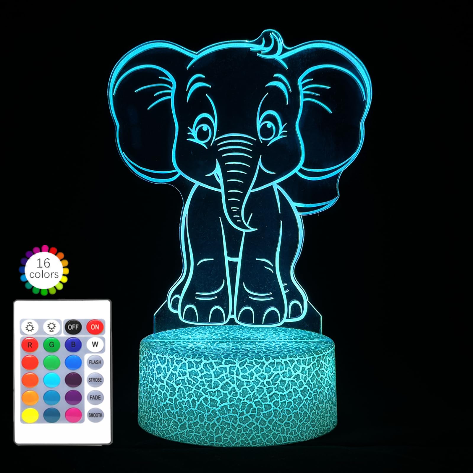 I-Chony Elephant Night Light For Kids,16 Colors Dimmable Cute Animal Lamp With Remote,Smart Touch,Usb Cable,Room Decor Lamp,Elep