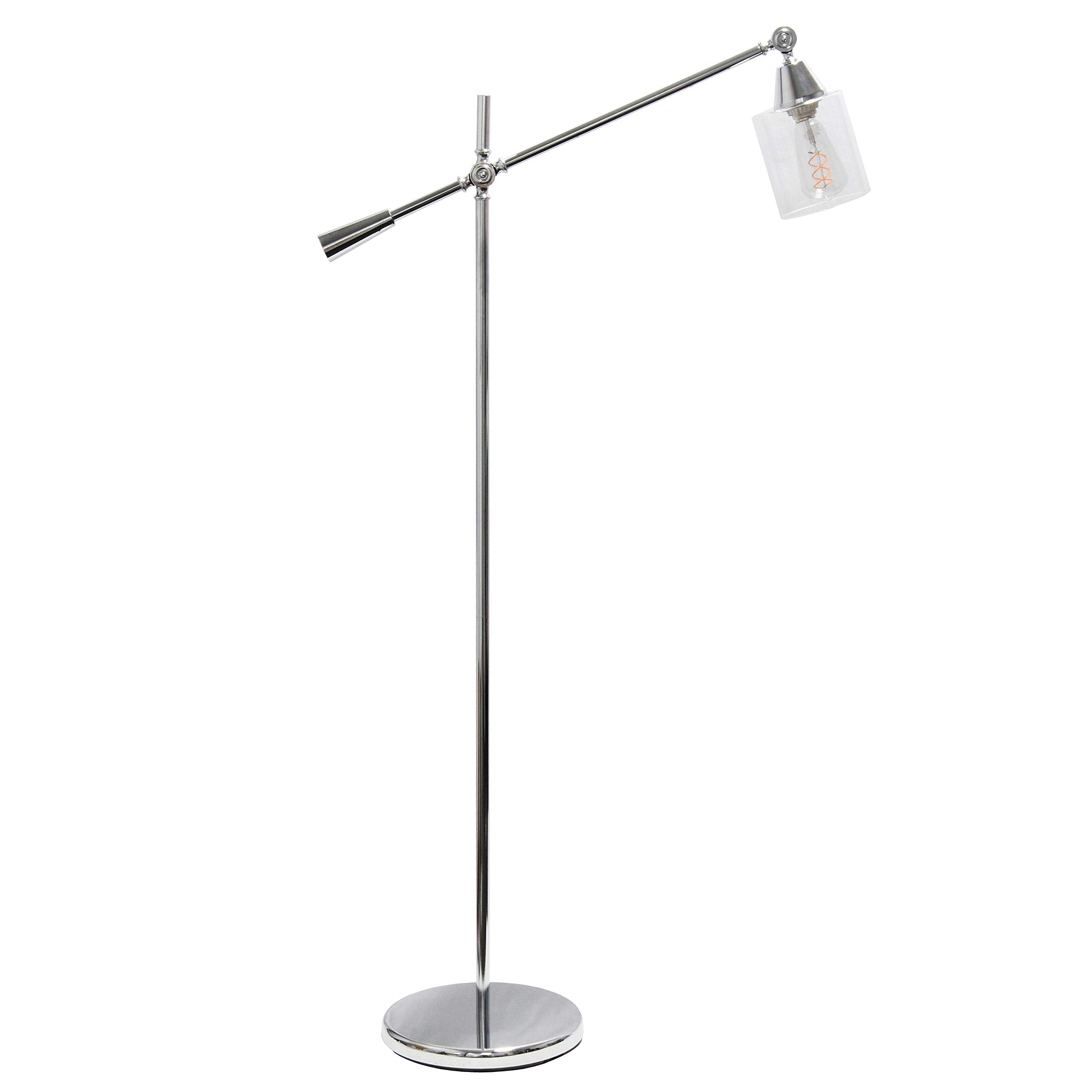 Elegant Designs LF1030-CHR Chrome Floor Lamp with Glass Shade, 30inL x 11inW x 56inH, Metal Construction
