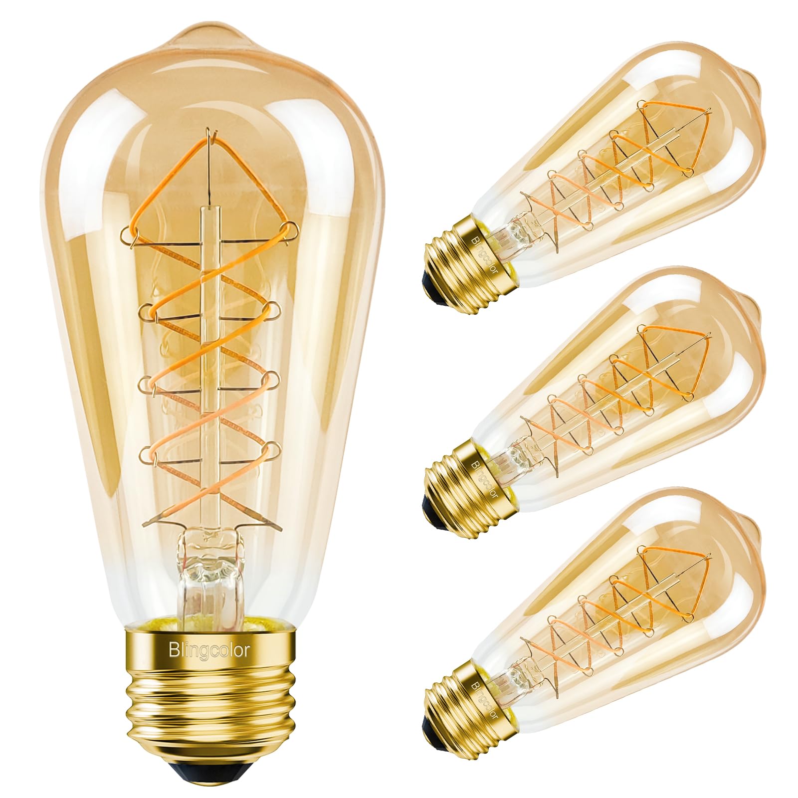 Dimmable E26 Led Edison Bulbs 60 Watt Equivalent, 6W Led Vintage Edison Amber Warm Light Bulbs 2200K, 4 Pack St58 Antique Decora