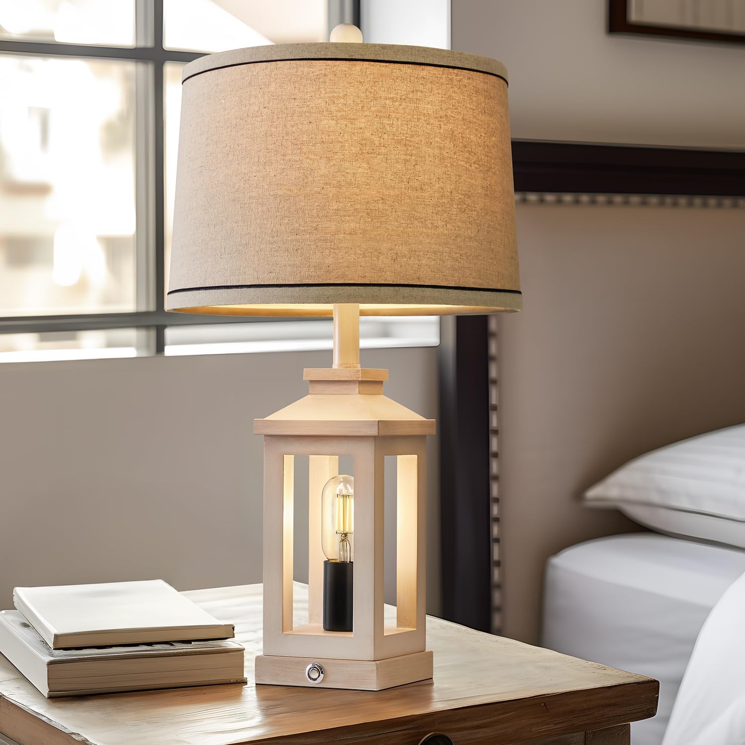 G-SAFAVA Retro Farmhouse Table Lamp Set of 2 - 3 Way Dimmable Touch Control, White, Vintage Modern Design for Living Room and Bedroom