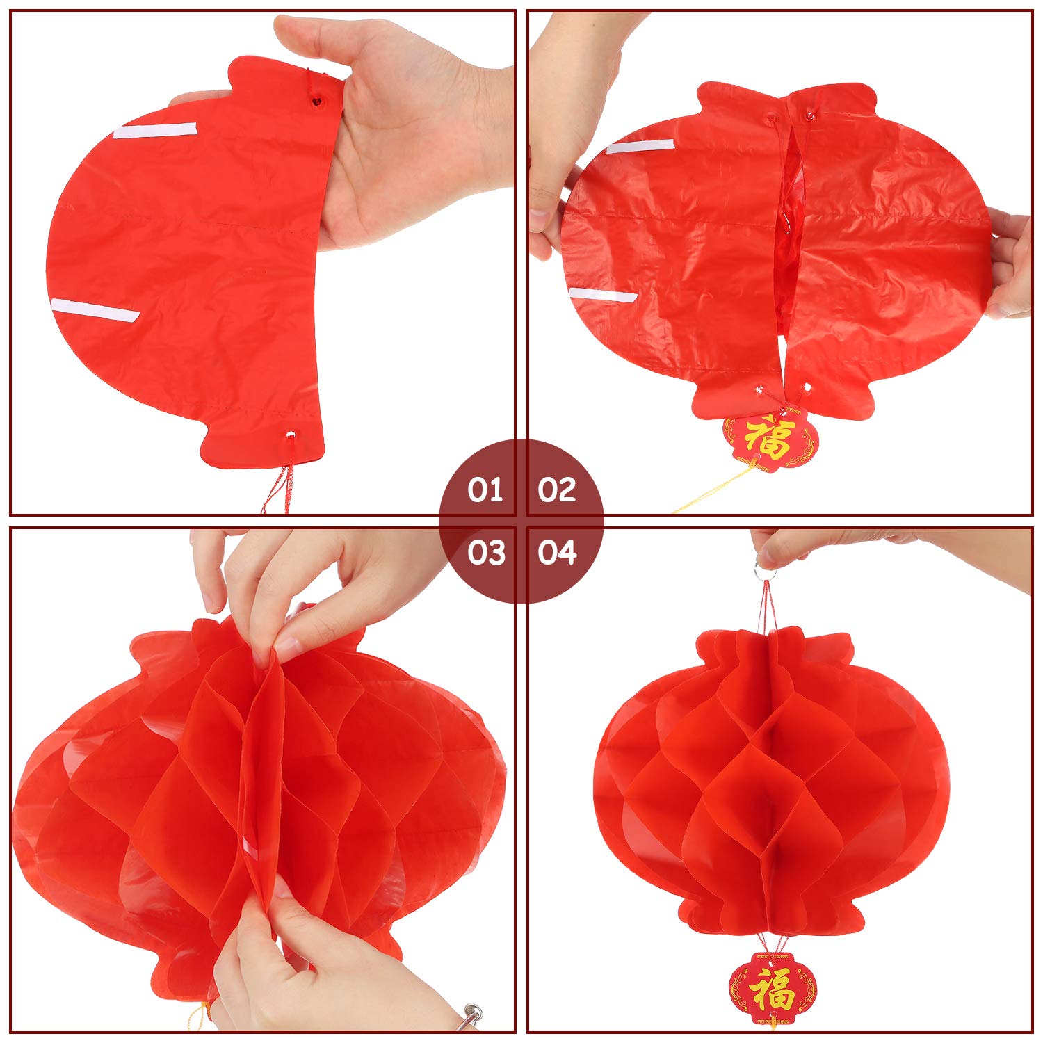 Bememo Red Paper Lanterns, 20 Pieces, 12 Inch, Plastic, Chinese New Year Decorations for Spring Festival, Weddings, and Restaurants