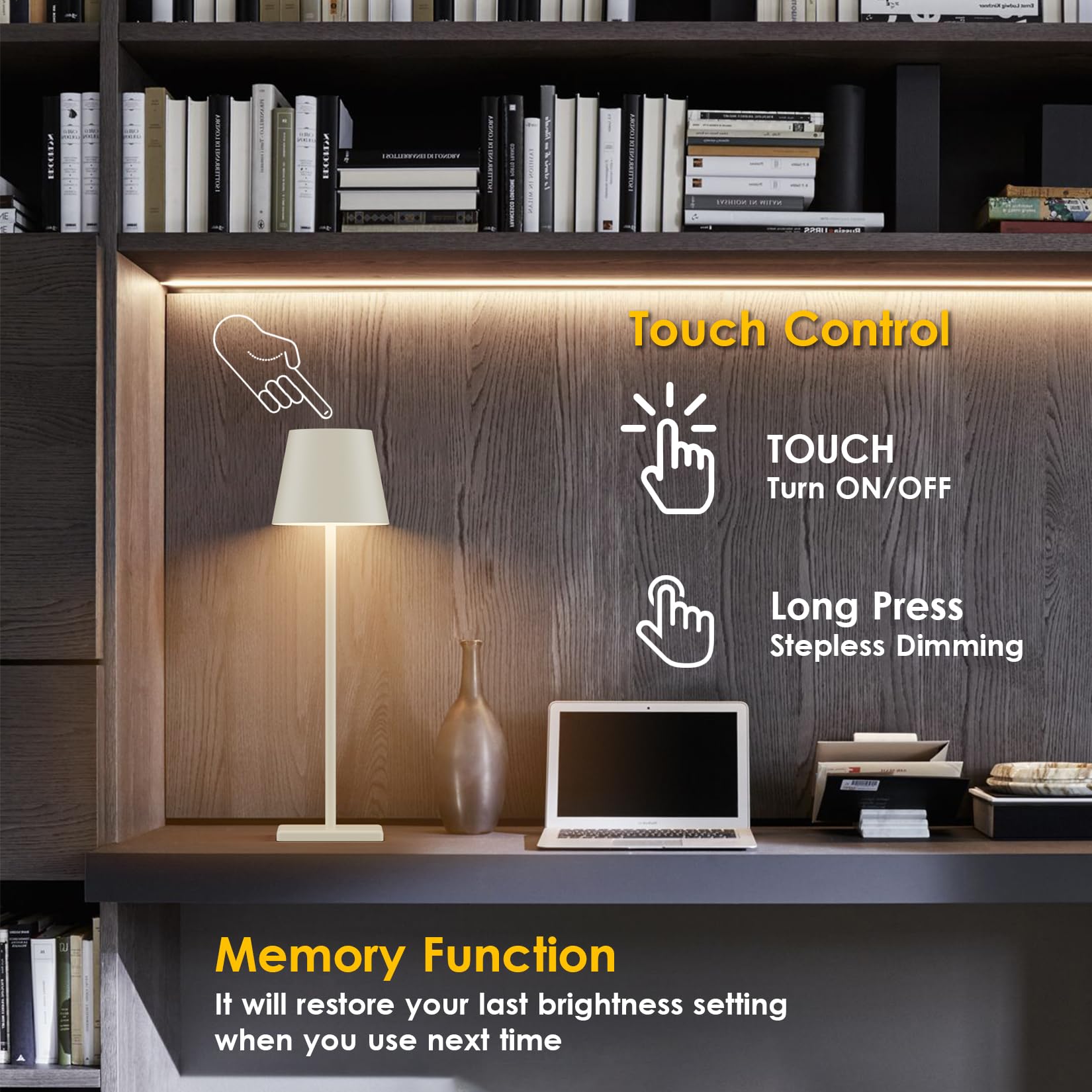 Aoceley 2-Pack LED Cordless Table Lamp, 3W Rechargeable, Stepless Dimming, IP54 Waterproof, Off White, Model HT-010