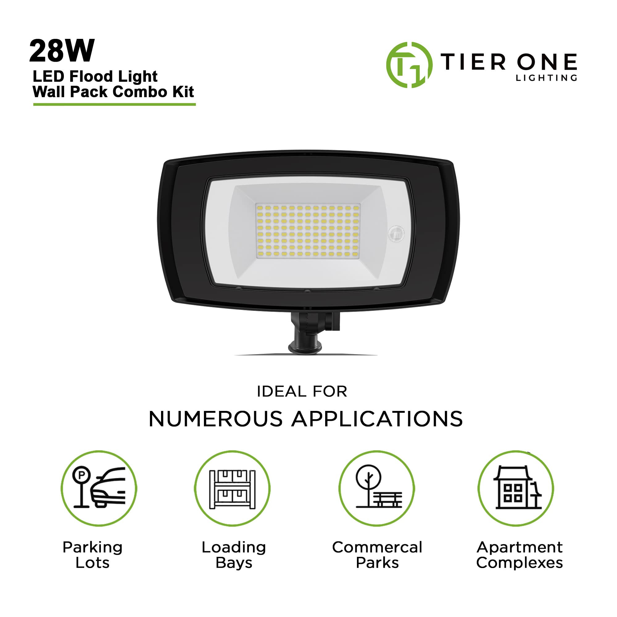 TIERONE 28W LED Flood Light - 5 CCT Tunable, Remote Control, Dark Bronze, 3200LM, IP65 Waterproof, 2 Pack, UL Listed