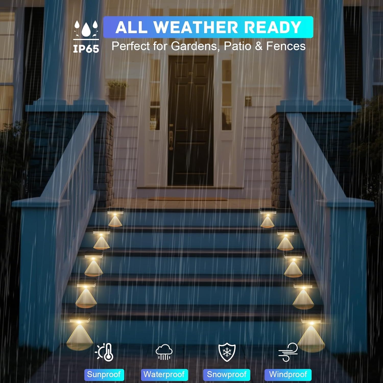 Agotd Solar Fence Lights Outdoor  8 Pack Fence Light Solar Powered Wall Lighting  Deck Lights Waterproof Led For Outside  Garden  Backyard  Patio  Pathway  Railing  Pool  Stairs  Step  Warm White