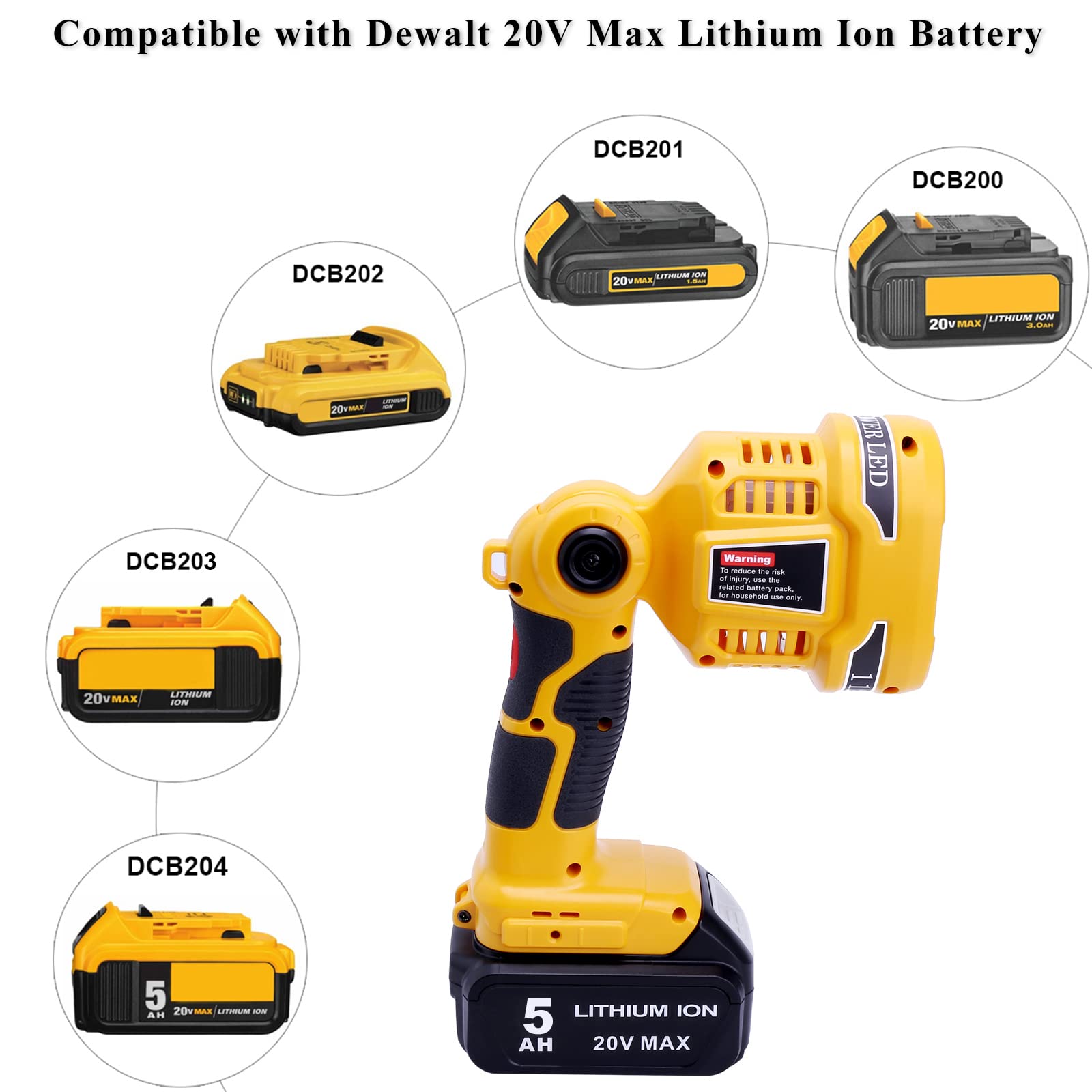 Elefly 20V Cordless Led Work Light Dcl043 Compatible With 20V Max Lithium Ion Batteries Dcb203 Dcb204 Dcb206 Dcb209, 12W 1120Lm