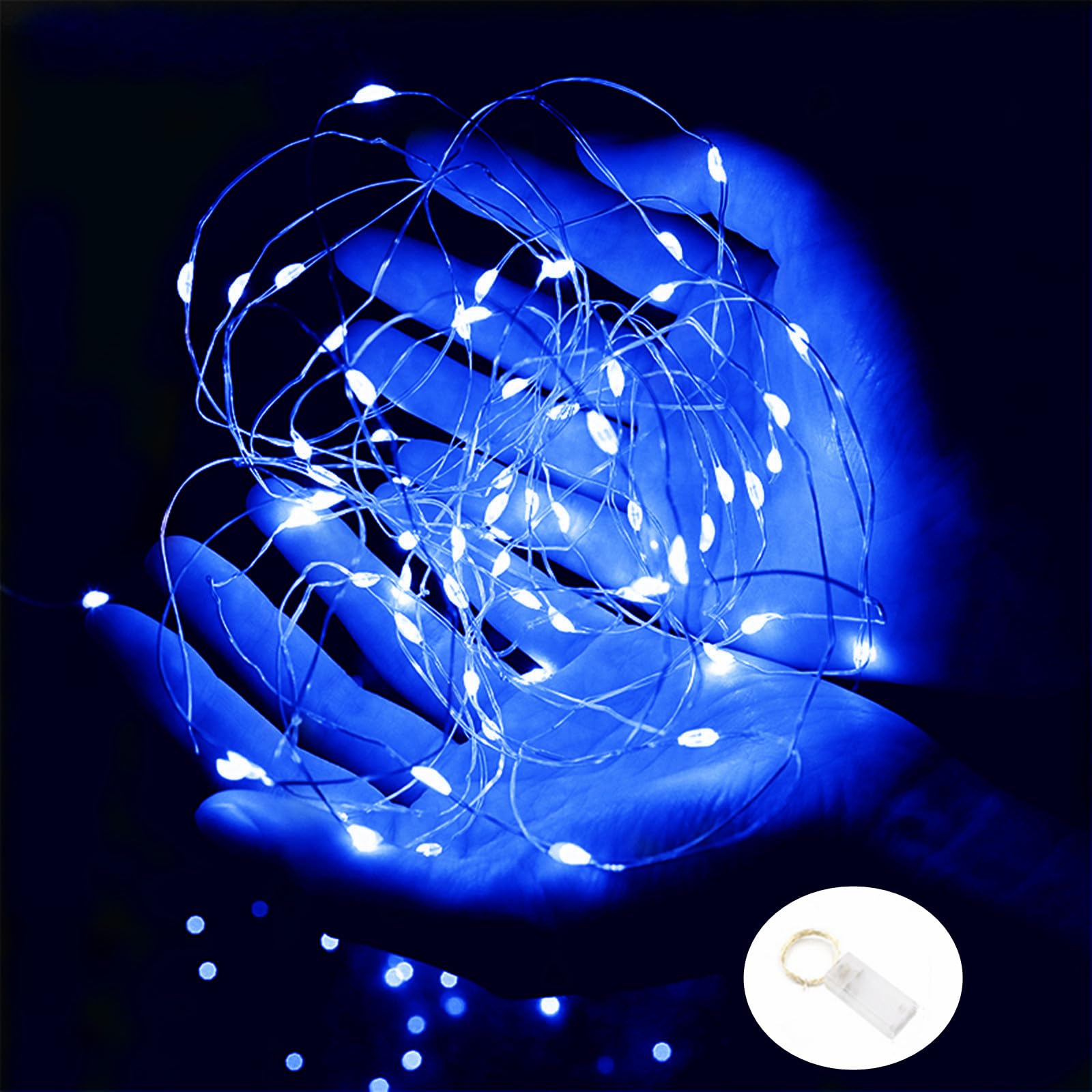 Ranlraka Blue Fairy Lights Battery Operated String Lights 7Ft 20 LED Silver Copper Wire Fairy Ambiance Lighting for Home Bedroom Patio Camping Halloween Diwali Christmas Decoration