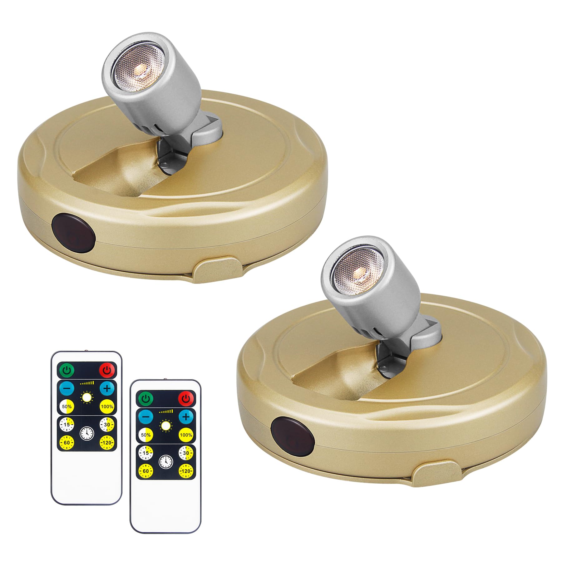 HEAGEERO Wireless Spot Lights, Remote Control Accent Lighting, Rotatable Display, Gold, Model HJOR020