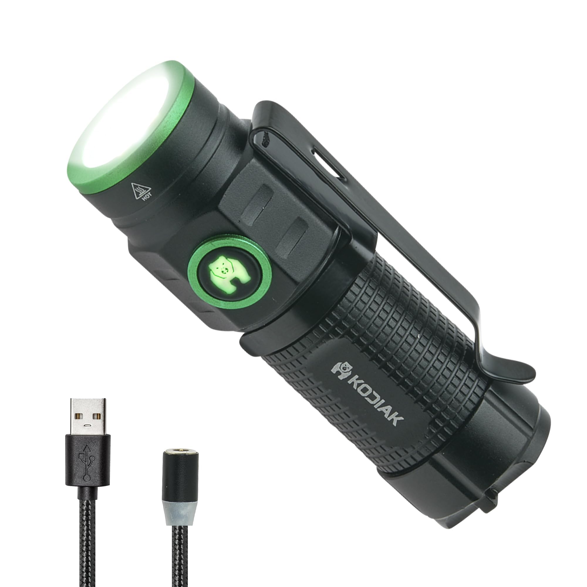 LitezAll Kodiak KUB Rechargeable Flashlight, 1000 Lumen Compact LED Light with Safety Lock, Clip-On Brim Mount, USB Charging, Dr